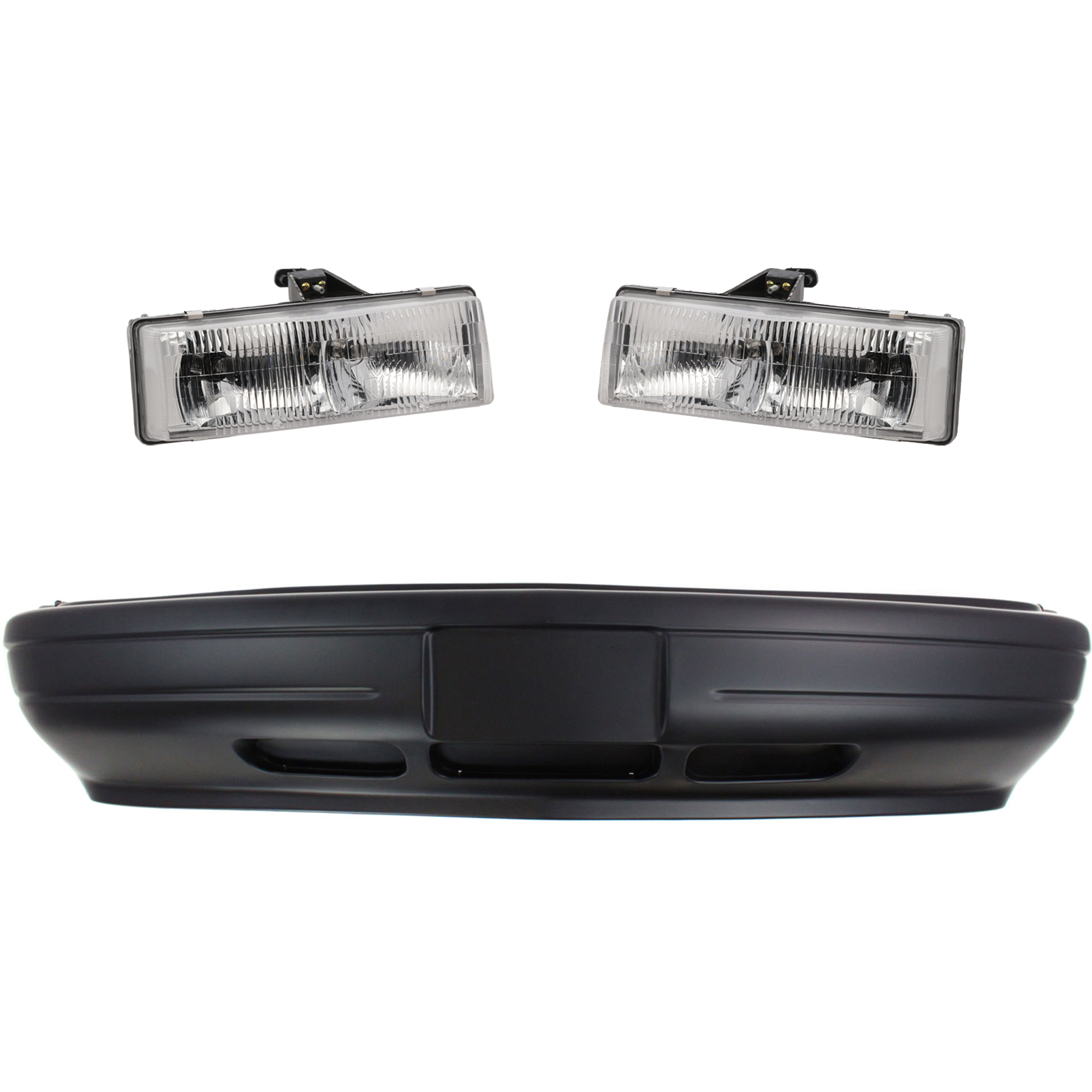 AM ASTRO SAFARI 95-05 FRONT BUMPER COVER 3 pc Kit Primed with Headlight SKU KIT 032025-11 Partslink GM1000510 GM2502136 GM2503136 OEM 12382996-16524091 PFM 16524092
