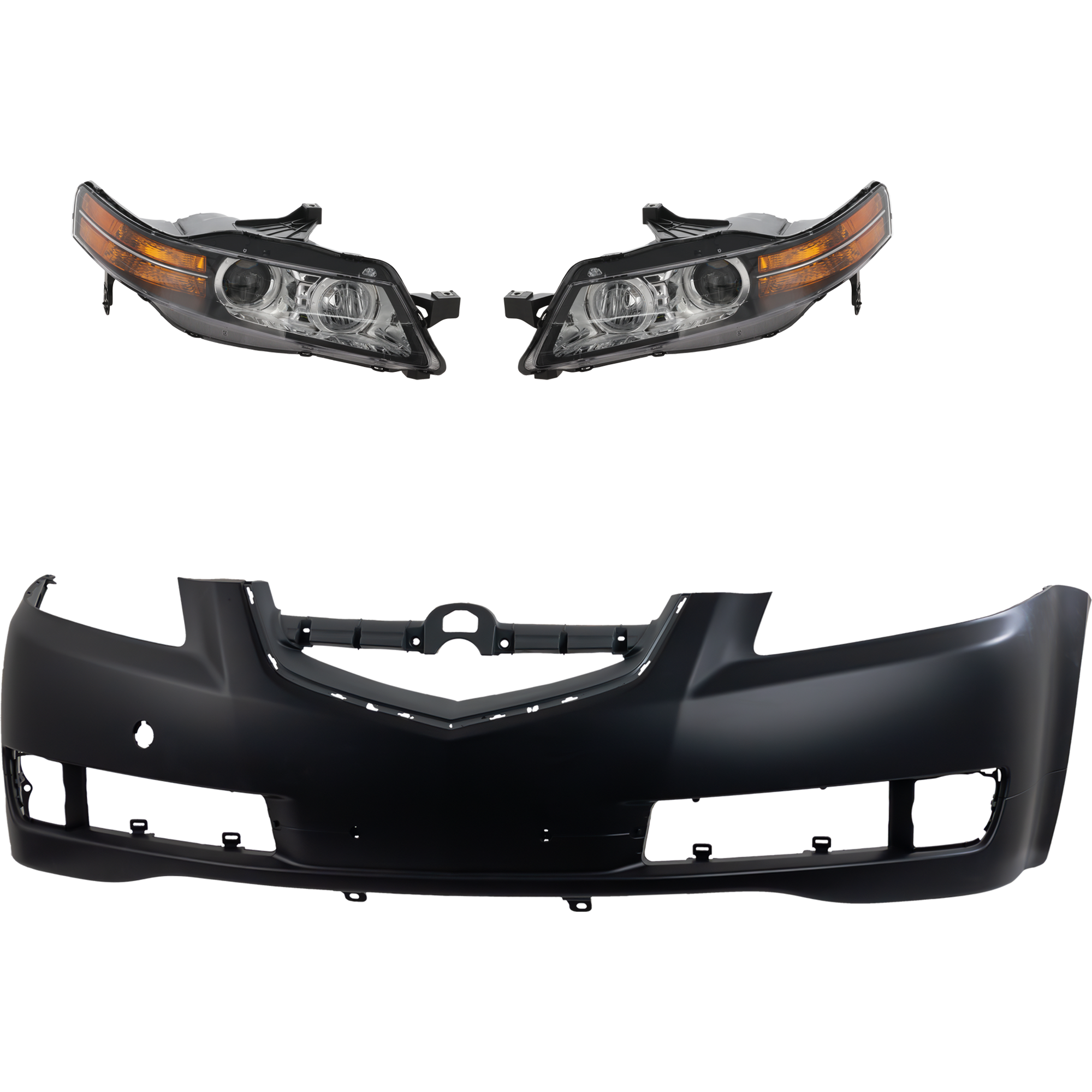 AM TL 07-08 HEAD LAMP RH AND LH 3 pc Kit Lens and Housing Halogen Base Model Sedan with Bumper Cover SKU KIT 032025-17 Partslink AC2502113 AC2503113 AC1000160 OEM 33101SEPA22-33151SEPA22-04711S