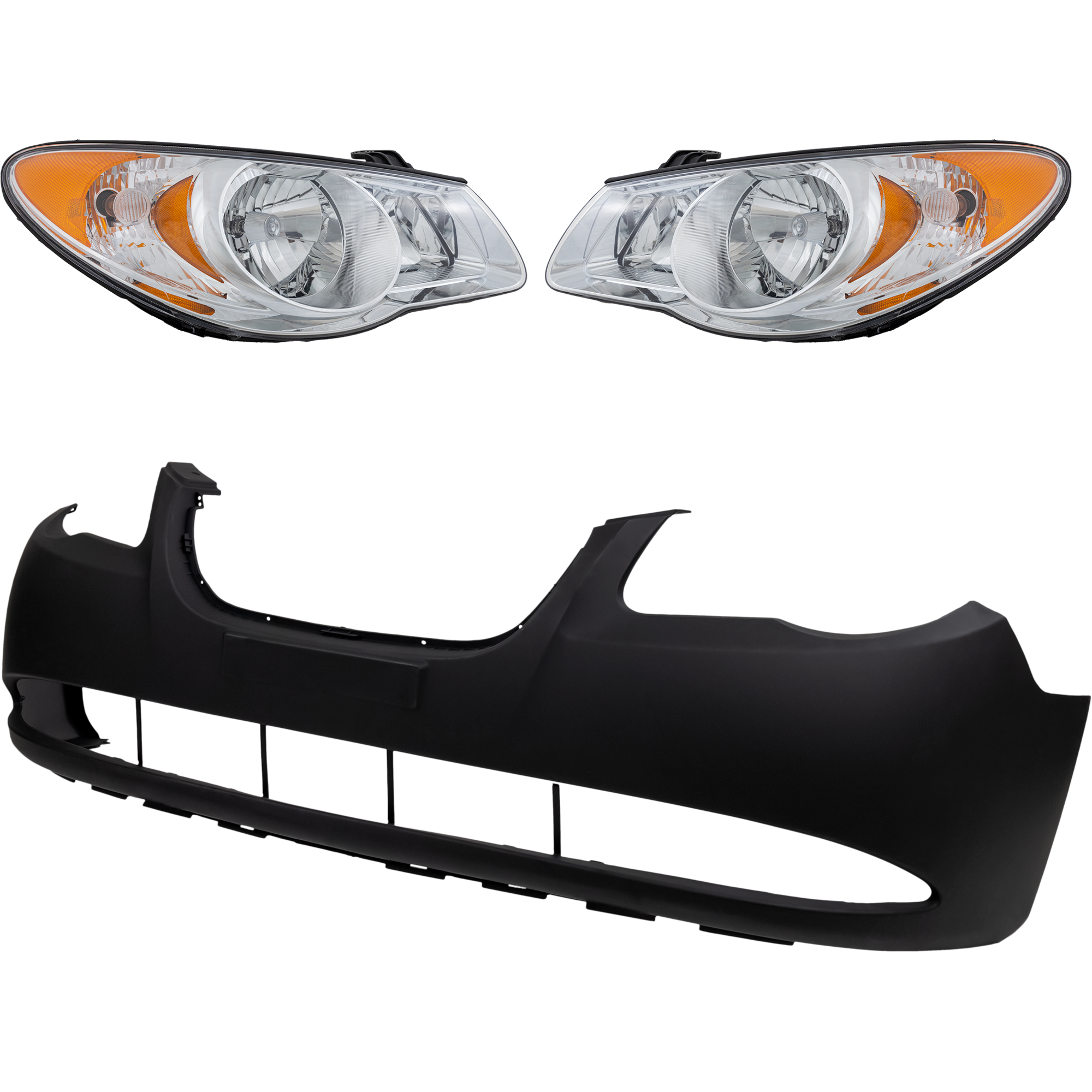 AM ELANTRA 07-10 HEAD LAMP RH AND LH 3 pc Kit Assembly Halogen Sedan with Bumper Cover SKU KIT 032025-21 Partslink HY2502153 HY2503153 HY1000167 OEM 921012H051-921022H051-865112H0