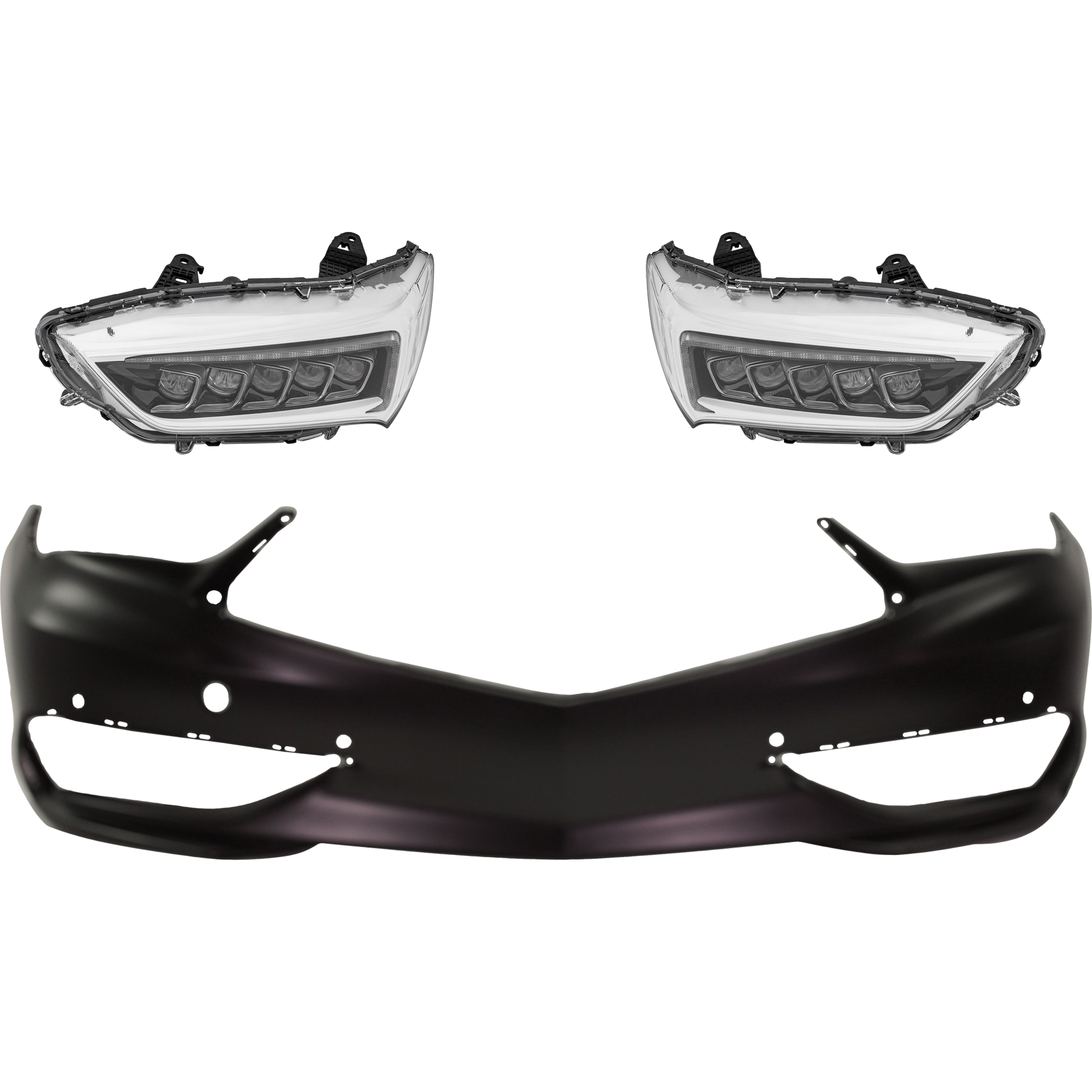 AM TLX 18-20 HEAD LAMP RH AND LH 3 pc Kit Assembly LED Base Model w o Logo with Bumper Cover SKU KIT 032025-23 Partslink AC2502131 AC2503131 AC1000196 OEM 33100TZ3A51-33150TZ3A51-04711T