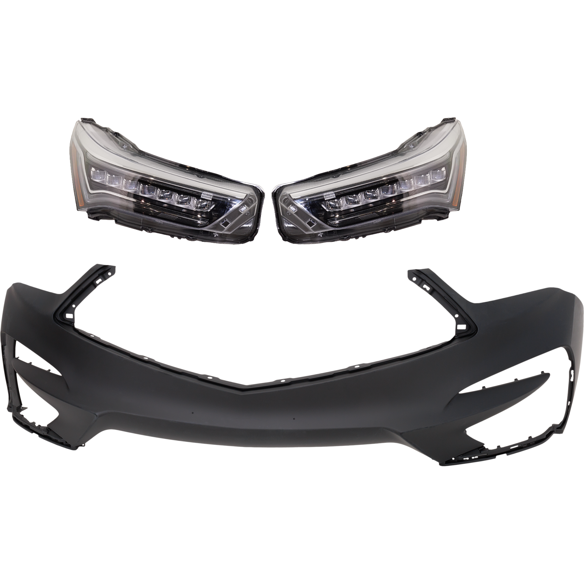 AM RDX 19-21 HEAD LAMP RH AND LH 3 pc Kit Assembly LED Base Model w o Adaptive Headlight with Bumper Cover SKU KIT 032025-25 Partslink AC2502133 AC2503133 AC1000203 OEM 33100TJBA01-33150TJBA01-04711T
