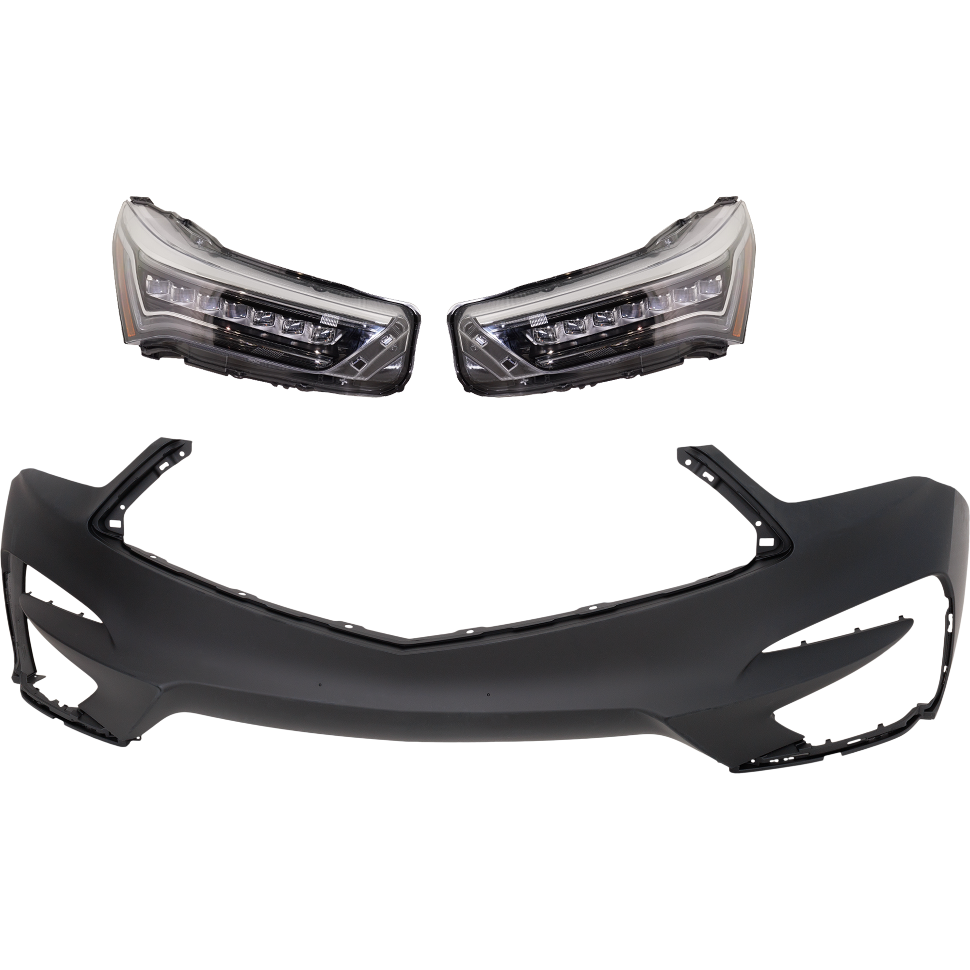 AM RDX 19-21 HEAD LAMP RH AND LH 3 pc Kit Assembly LED Base Model w o Adaptive Headlight with Bumper Cover SKU KIT 032025-27 Partslink AC1000203C AC2502133C AC2503133C OEM 04711TJBA90ZZ 33100TJBA01-3315