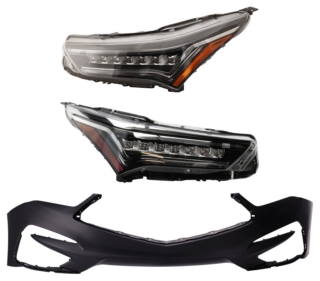 AM RDX 19-21 HEAD LAMP RH AND LH 3 pc Kit Assembly LED SH AWD Model w o Adaptive Headlight with Bumper Cover SKU KIT 032025-28 Partslink AC2502140C AC2503140C AC1000203C OEM 33100TJBA21-33150TJBA21-04711T