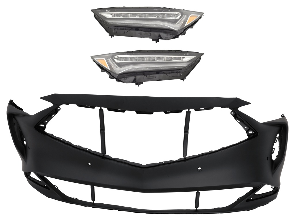 AM MDX 22-24 FRONT BUMPER COVER 3 pc Kit Primed SH AWD Model 3.5L Eng. w Parking Aid Sensor Holes with Headlight SKU KIT 032025-32 Partslink AC1000208 AC2502138 AC2503138 OEM 04711TYAA10ZZ 33150TYAA01-3310