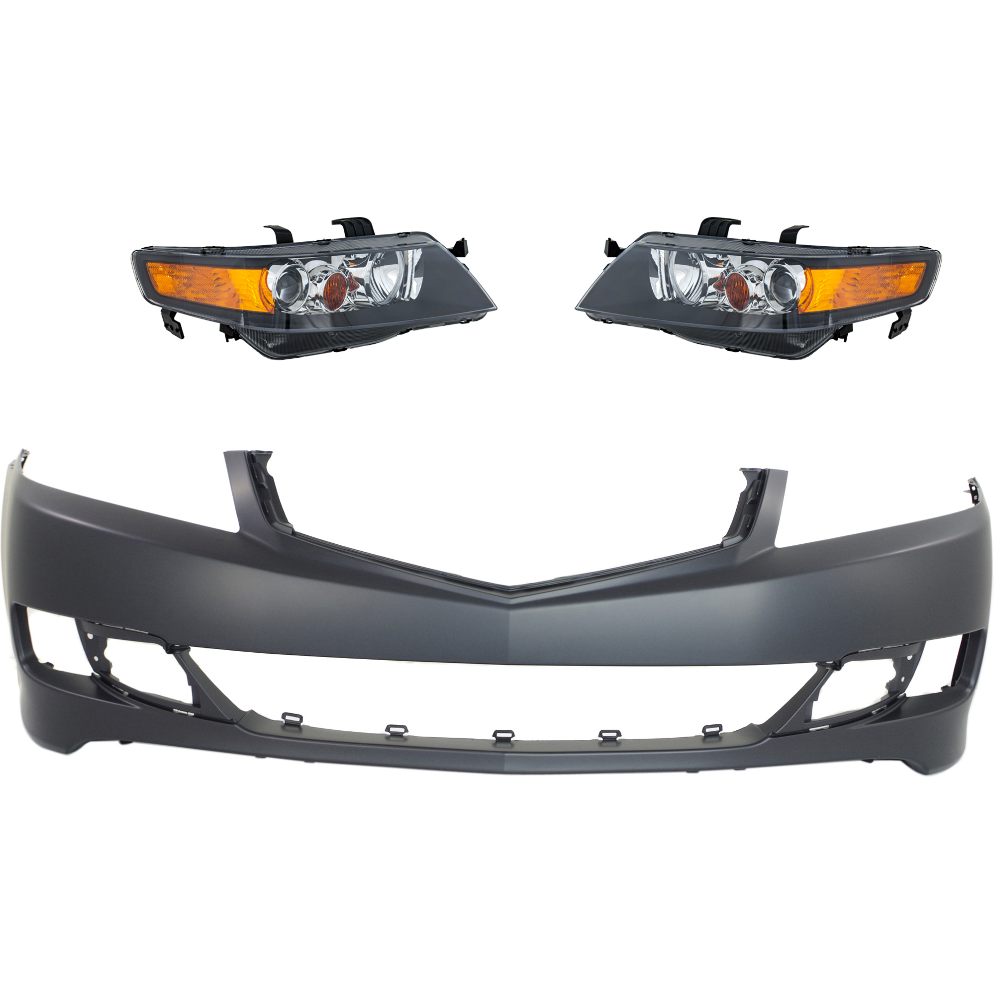 AM TSX 06-08 HEAD LAMP RH AND LH 3 pc Kit Lens and Housing HID Xenon with Bumper Cover SKU KIT 032025-43 Partslink AC2502112 AC2503112 AC1000156 OEM 33101SECA62-33151SECA62-04711S