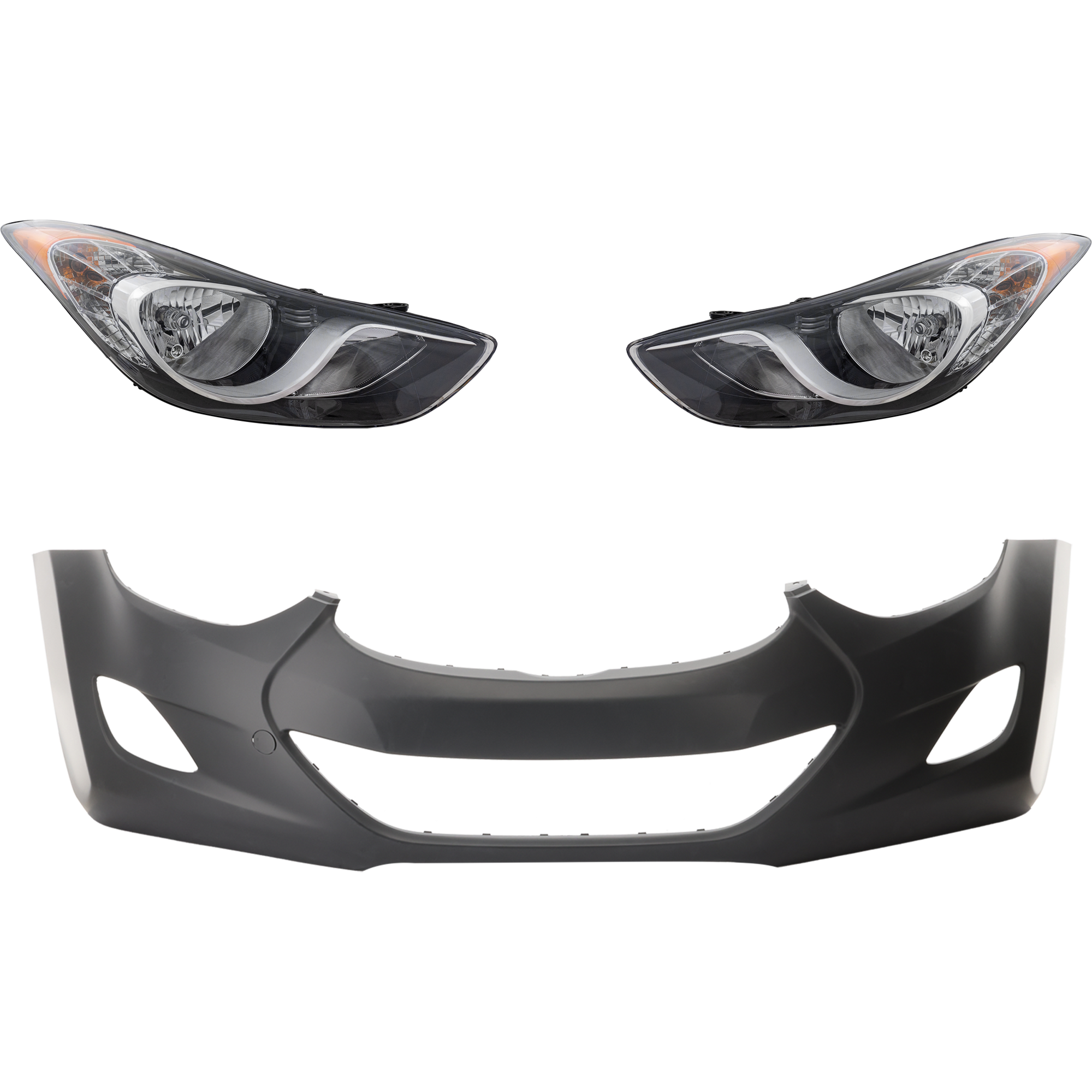 AM ELANTRA 11-13 HEAD LAMP RH AND LH 3 pc Kit Assembly Halogen with Bumper Cover SKU KIT 032025-48 Partslink HY2502161 HY2503161 HY1000185 OEM 921013Y000-921023Y000-865113Y0
