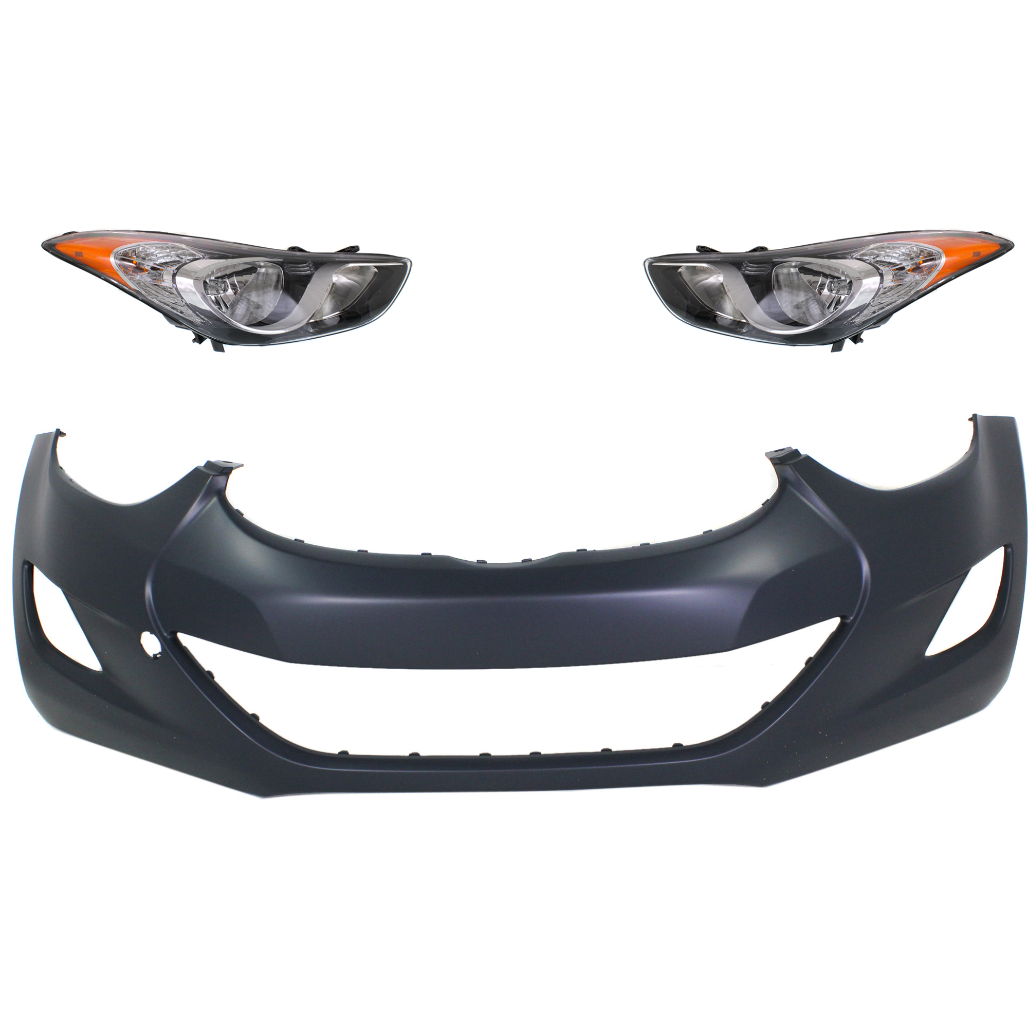 AM ELANTRA 11-13 HEAD LAMP RH AND LH 3 pc Kit Assembly Halogen Sedan Korea Built Vehicle with Bumper Cover SKU KIT 032025-54 Partslink HY2502164 HY2503164 HY1000193 OEM 921013X050-921023X050-865113X0