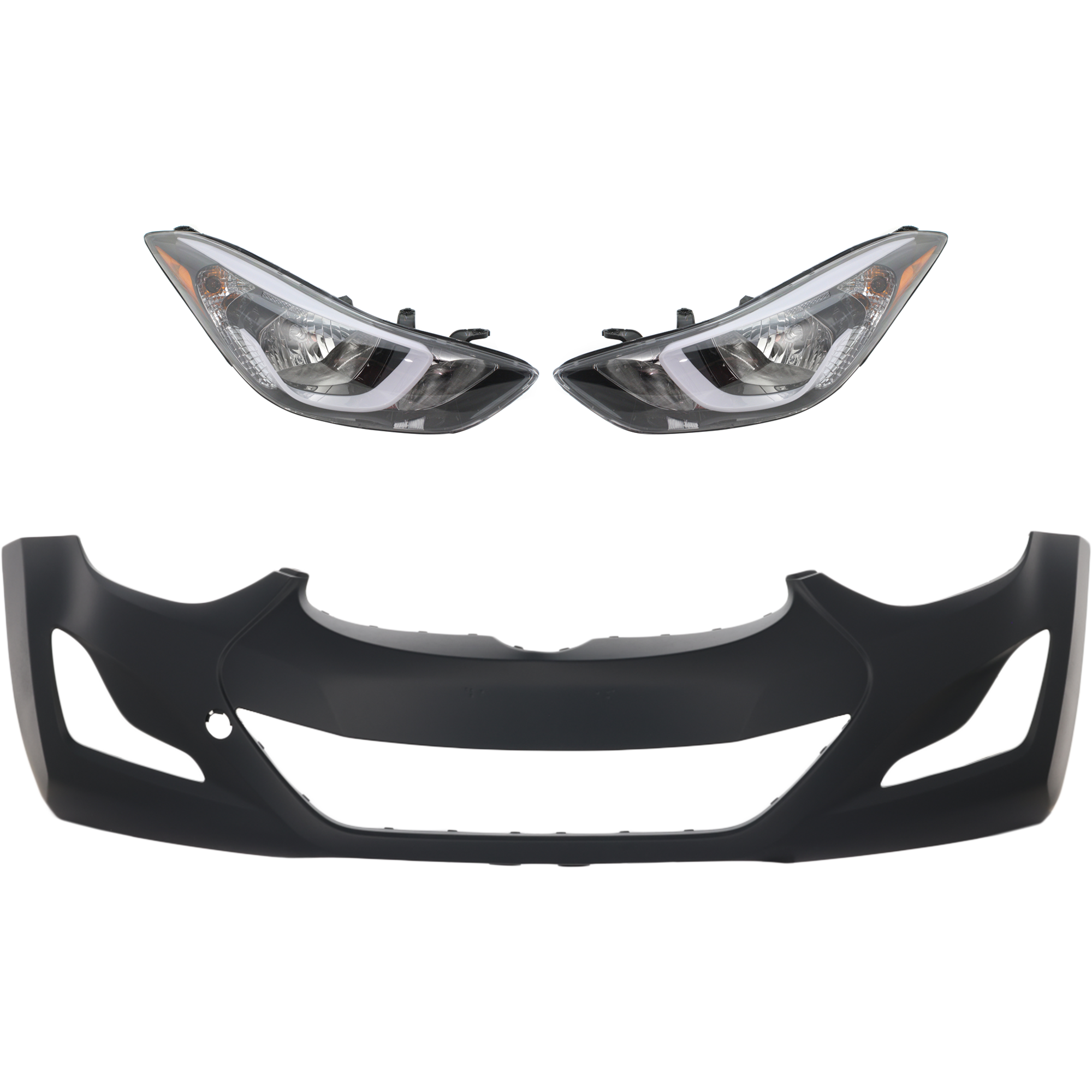 AM ELANTRA 14-16 HEAD LAMP RH AND LH 3 pc Kit Assembly Halogen Korea or USA Built Vehicle with Bumper Cover SKU KIT 032025-55 Partslink HY2502189 HY2503189 HY1000204 OEM 921013X280-921023X280-865113X8