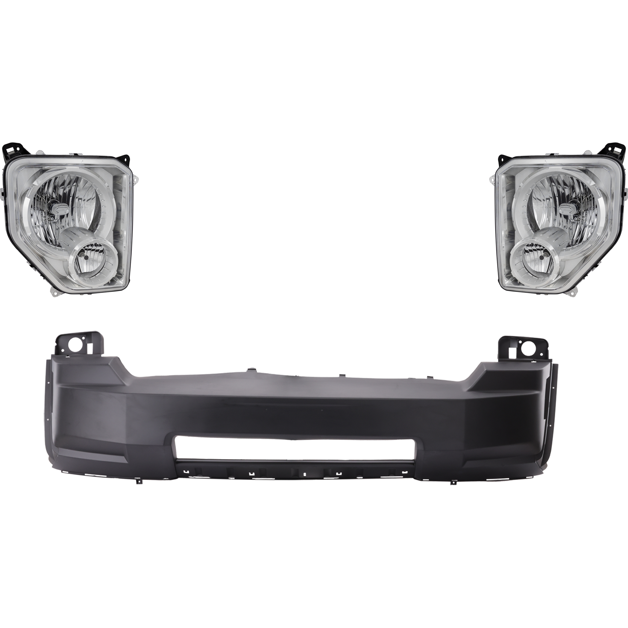 AM LIBERTY 08-12 HEAD LAMP RH AND LH 3 pc Kit Assembly Halogen Chrome Interior w Fog Light with Bumper Cover SKU KIT 032025-56 Partslink CH1000968C CH2502196C CH2503196C OEM 55157338AE 55157339AE 68036212