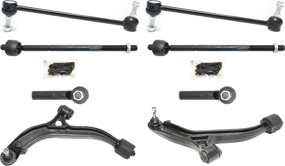 AM CARAVAN GRAND CARAVAN 01-04 FRONT CONTROL ARM RH AND LH Lower 8 pc kit with Sway Bar Links and Tie Rod Ends SKU KIT 032118-18 OEM 4743835AB 4743834AB 18189-6870