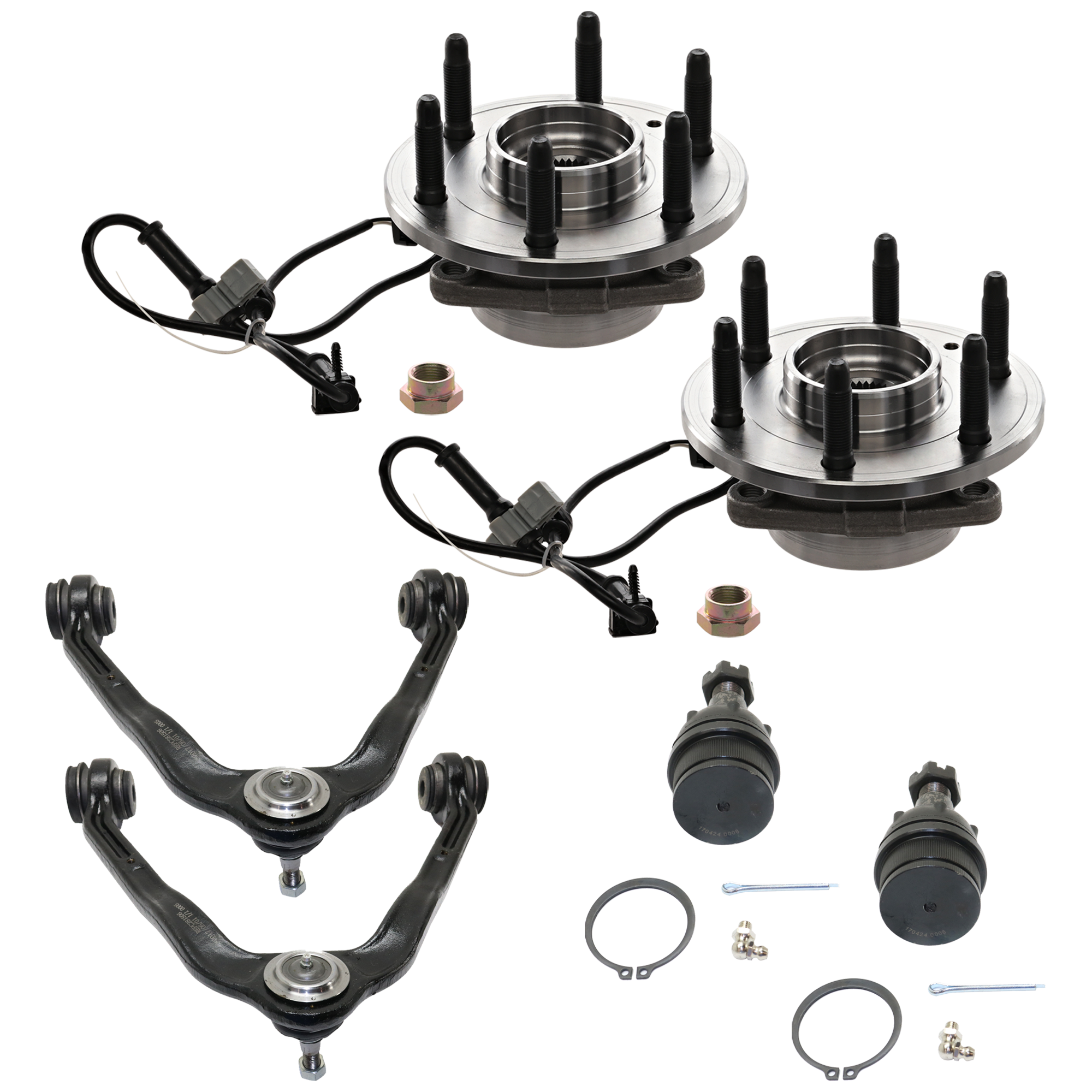 AM SILVERADO SIERRA 1500-99-06 EXPRESS SAVANA 1500-03-14 FRONT CONTROL ARM RH AND LH Upper 6 pc Kit with Ball Joint and Wheel Hub SKU KIT 032118-33 OEM 104327-2601528-5051272-1247281