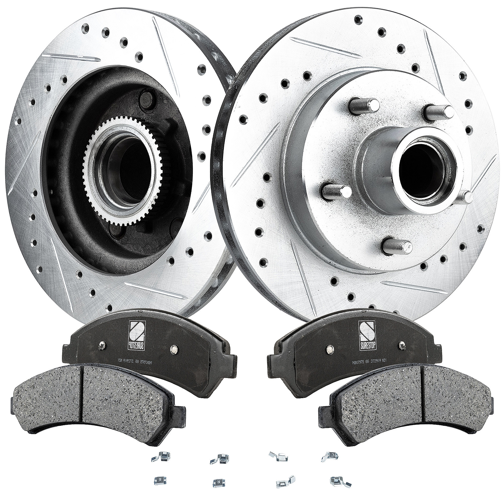 AM S10-98-03 SONOMA 03-03 FRONT BRAKE DISC AND PAD KIT 4 pc kit Cross drilled and Slotted SKU KIT 032123-14 OEM 618-5575-19781-27039-31254-561