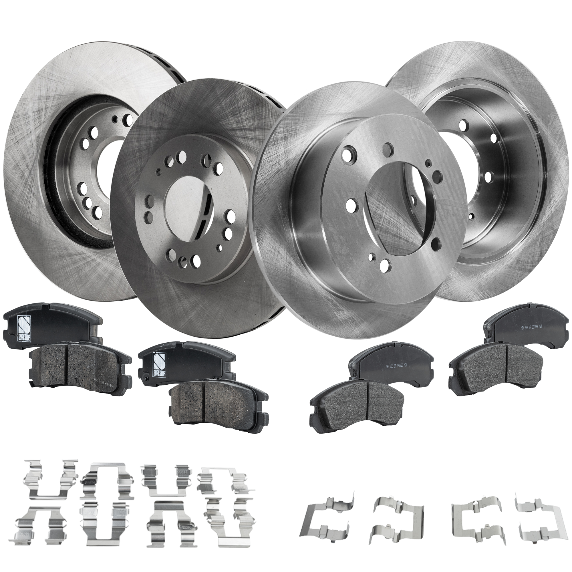 AM ECLIPSE 95-99 GALANT 99-99 FRONT AND REAR BRAKE DISC AND PAD KIT 4 Wheel Set SKU KIT 032123-24 OEM MB895200 MB928716 MB858799 MB9