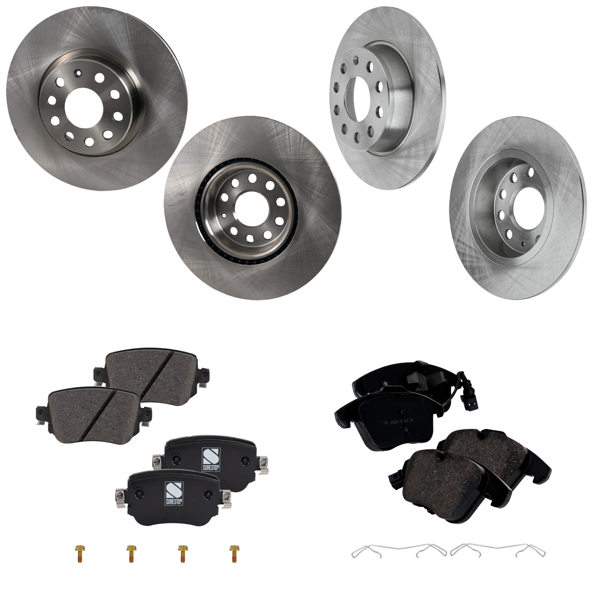 AM PASSAT 15-20 FRONT AND REAR BRAKE DISC AND PAD KIT 8 pc kit SKU KIT 032123-27 OEM 1K0615601AA 1K0615301AA 5N0698