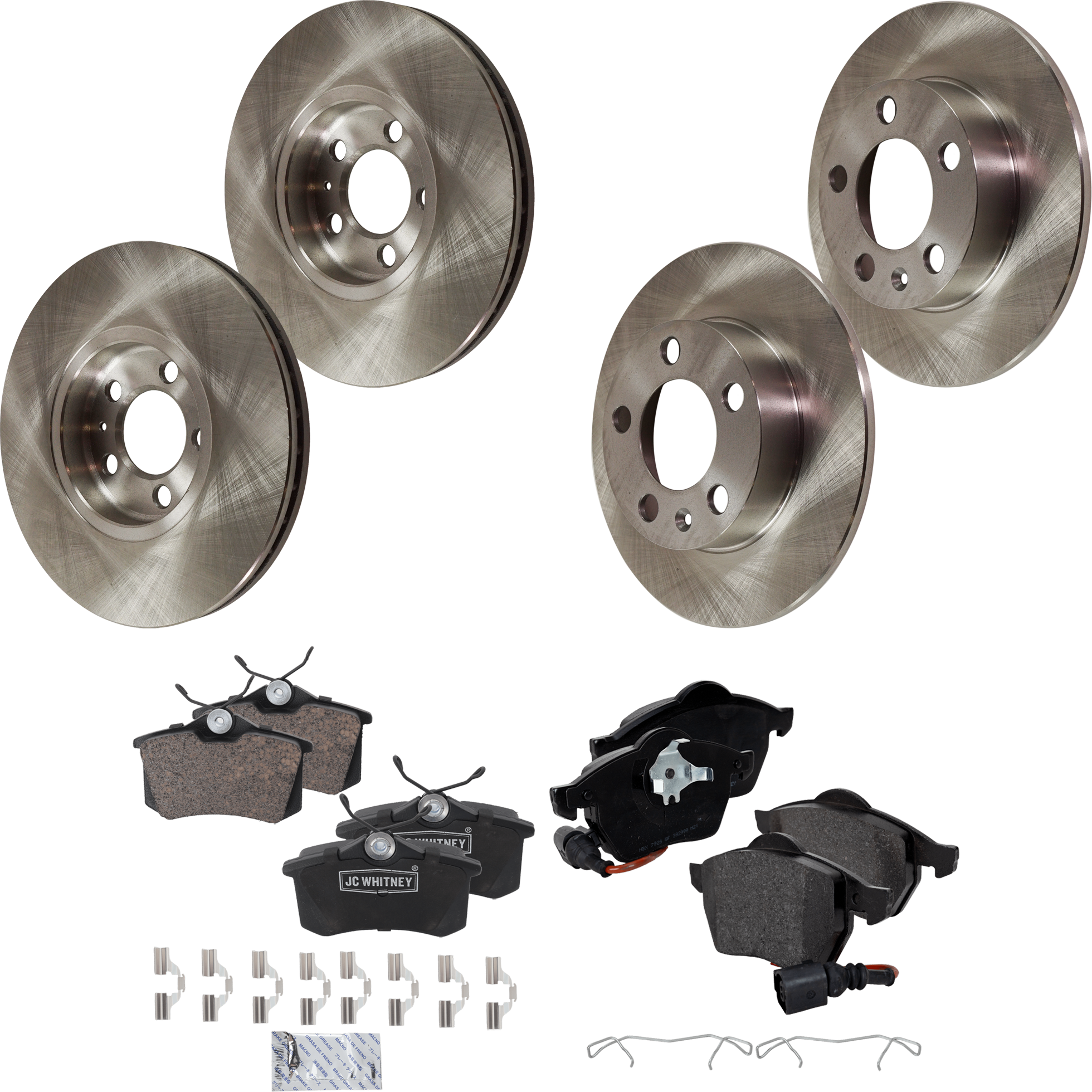 AM BEETLE 99-10 FRONT AND REAR BRAKE DISC AND PAD KIT 4 Wheel Set SKU KIT 032123-28 OEM 1J0615301R 1J0615601-1J0698151