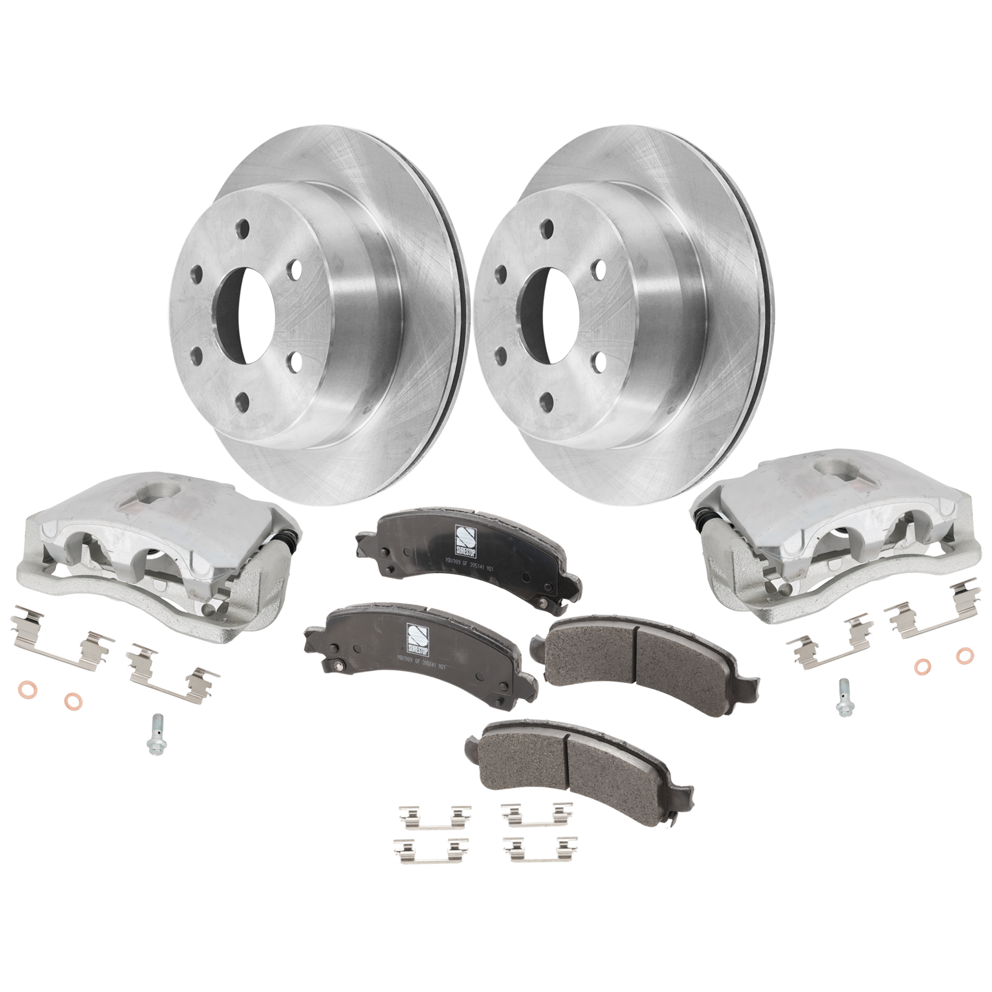 AM AVALANCHE 1500 SUBURBAN 1500-02-02 REAR BRAKE KIT WITH CALIPERS 2 Wheel Set Includes 2 Brake Caliper 2 Brake Disc and 1 Brake Pad Set Plain Surface 6 Lugs Cast Iron Semi Metallic SKU KIT 032125-06 OEM 15712800-19211496-88964197-889