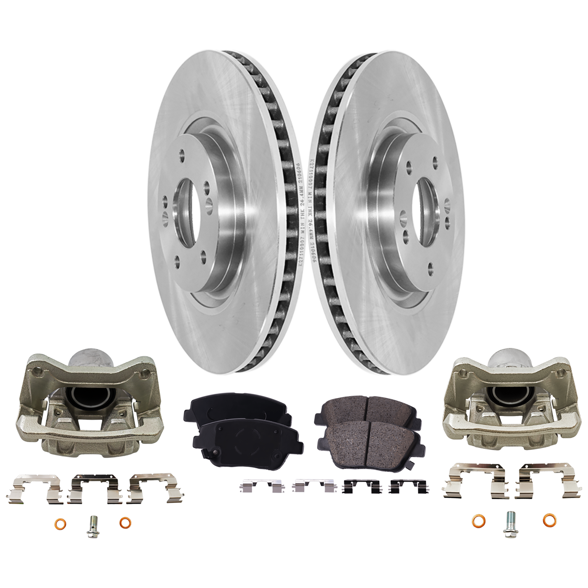 AM OPTIMA 14-14 FRONT BRAKE KIT WITH CALIPERS 2 Wheel Set Includes 2 Brake Caliper 2 Brake Disc and 1 Brake Pad Set Plain Surface 5 Lugs Cast Iron Ceramic SKU KIT 032125-21 OEM 31590-44728-850264-60003003-31