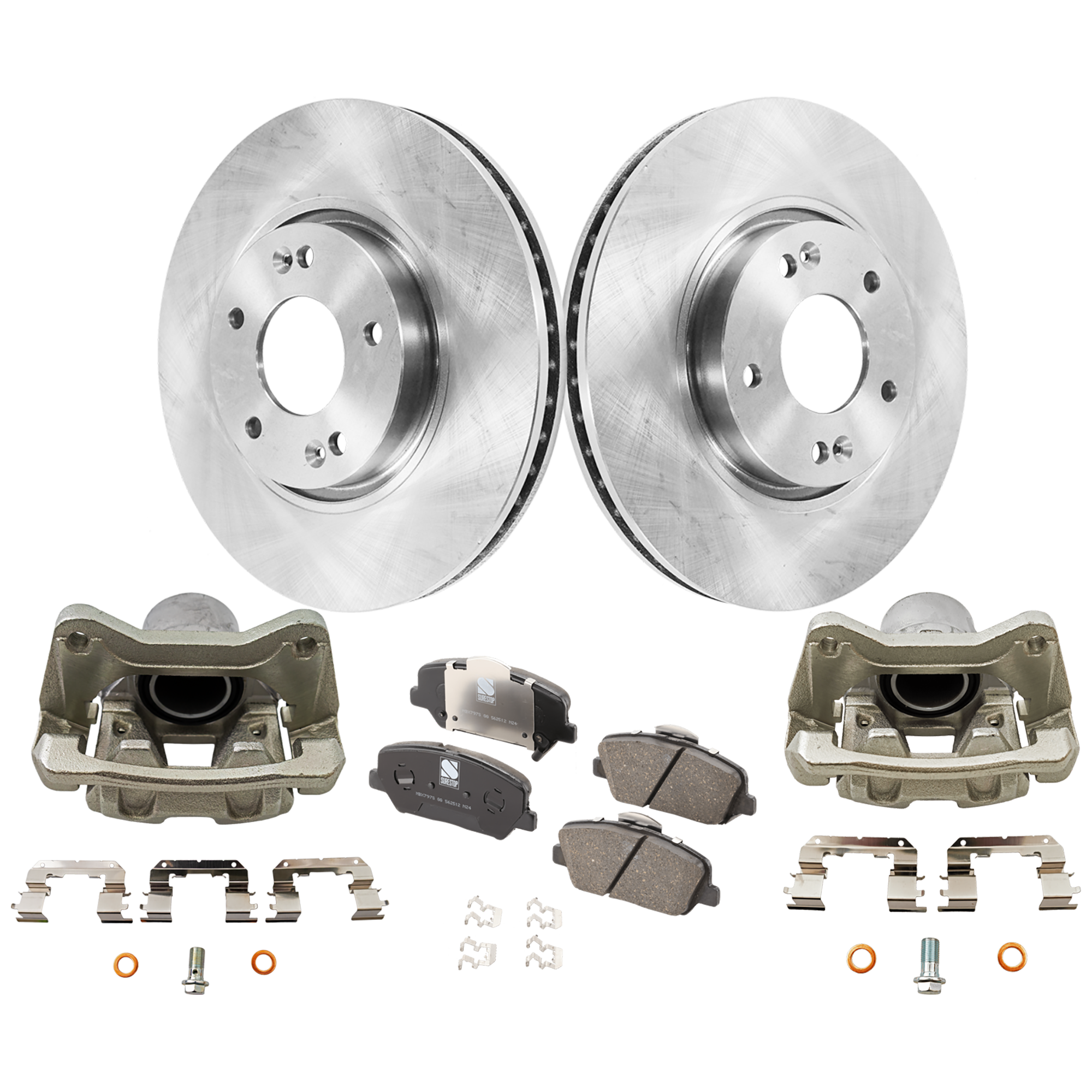 AM OPTIMA 14-15 FRONT BRAKE KIT WITH CALIPERS 2 Wheel Set Includes 2 Brake Caliper 2 Brake Disc and 1 Brake Pad Set Plain Surface 5 Lugs Cast Iron Ceramic SKU KIT 032125-22 OEM 517123K100-581012MA00-581012TA