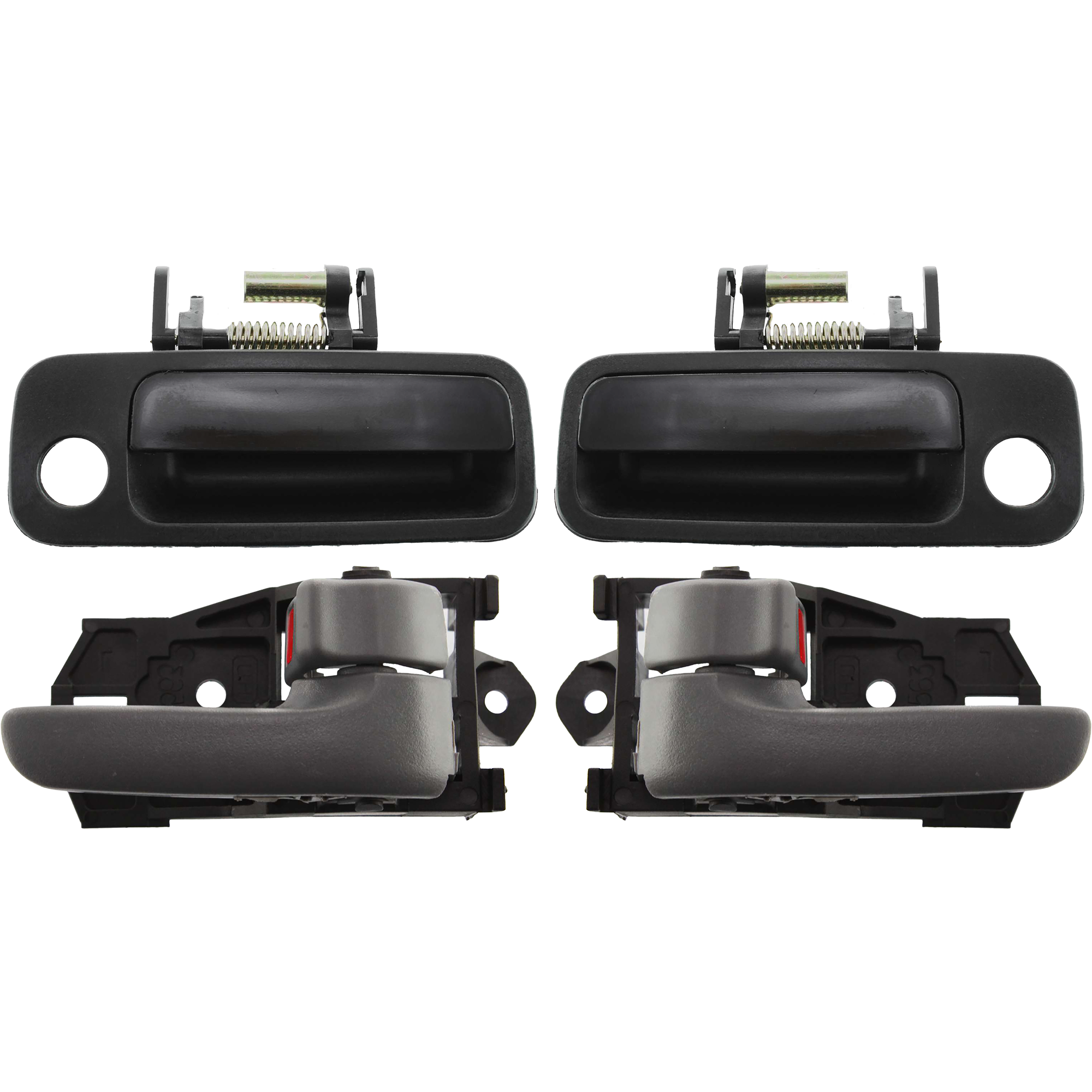 AM CAMRY ES300-97-01 FRONT DOOR HANDLE RH AND LH 4 pc Kit Smooth Black w Key Hole Inside and Outside Plastic USA Built SKU KIT 032218-07 Partslink TO1311114 TO1310114 TO1352123 TO1353123 OEM 69210AA010-69220AA010-69206AA0