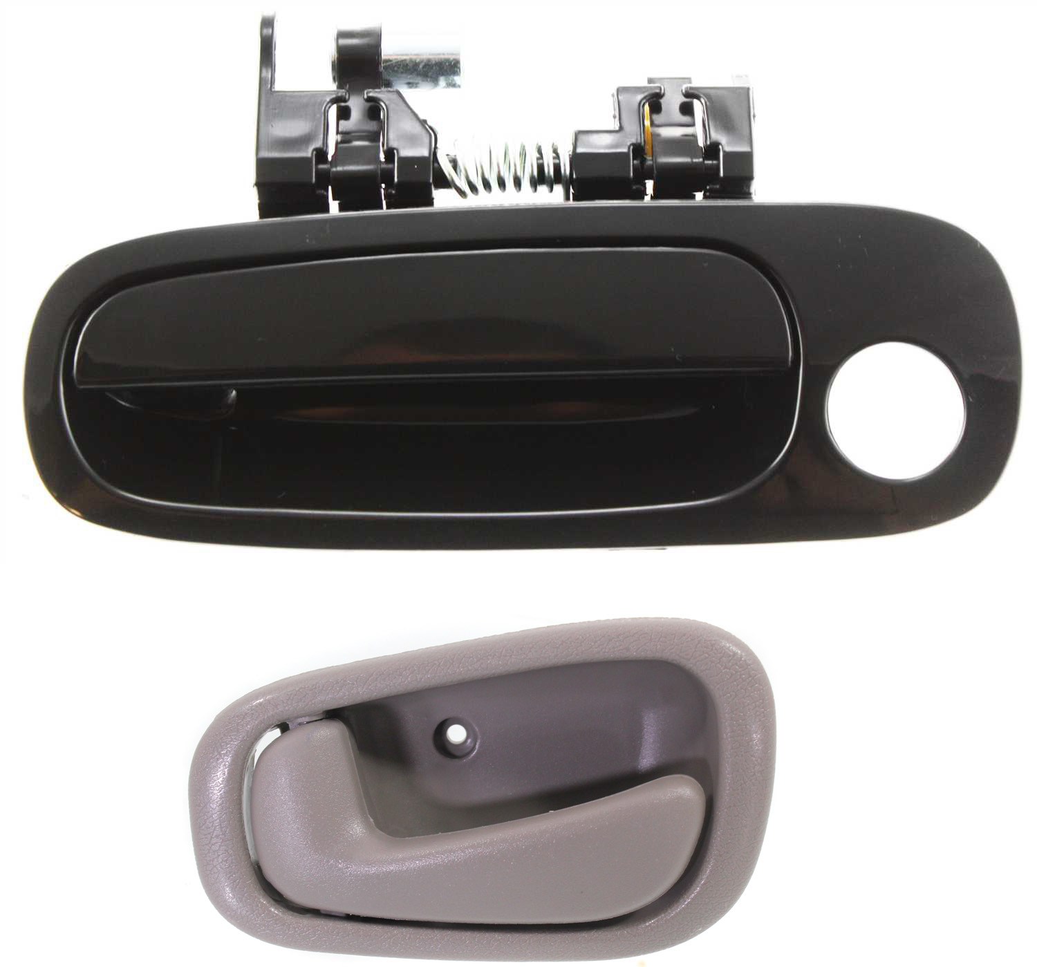AM COROLLA PRIZM 98-02 FRONT DOOR HANDLE LH 2 pc Kit Smooth Black w Key Hole Inner and Outer SKU KIT 032218-11 Partslink GM1352138 OEM 94857481 PFM 94859669