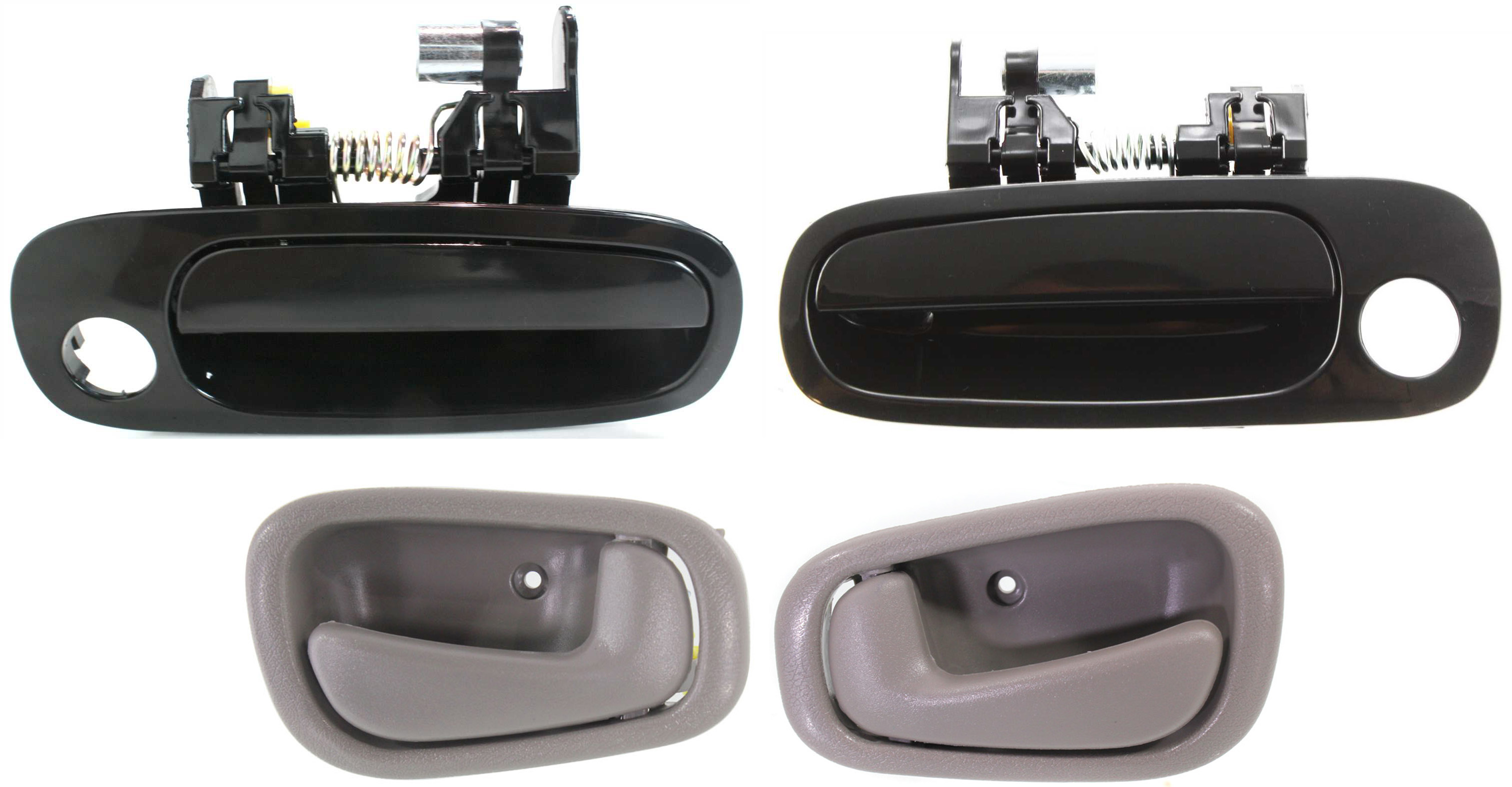 AM COROLLA PRIZM 98-02 FRONT DOOR HANDLE RH AND LH 4 pc Kit Smooth Black w Key Hole Inner and Outer SKU KIT 032218-12 Partslink GM1352138 GM1353138 OEM 94857480 PFM 94857481 PFM 9485