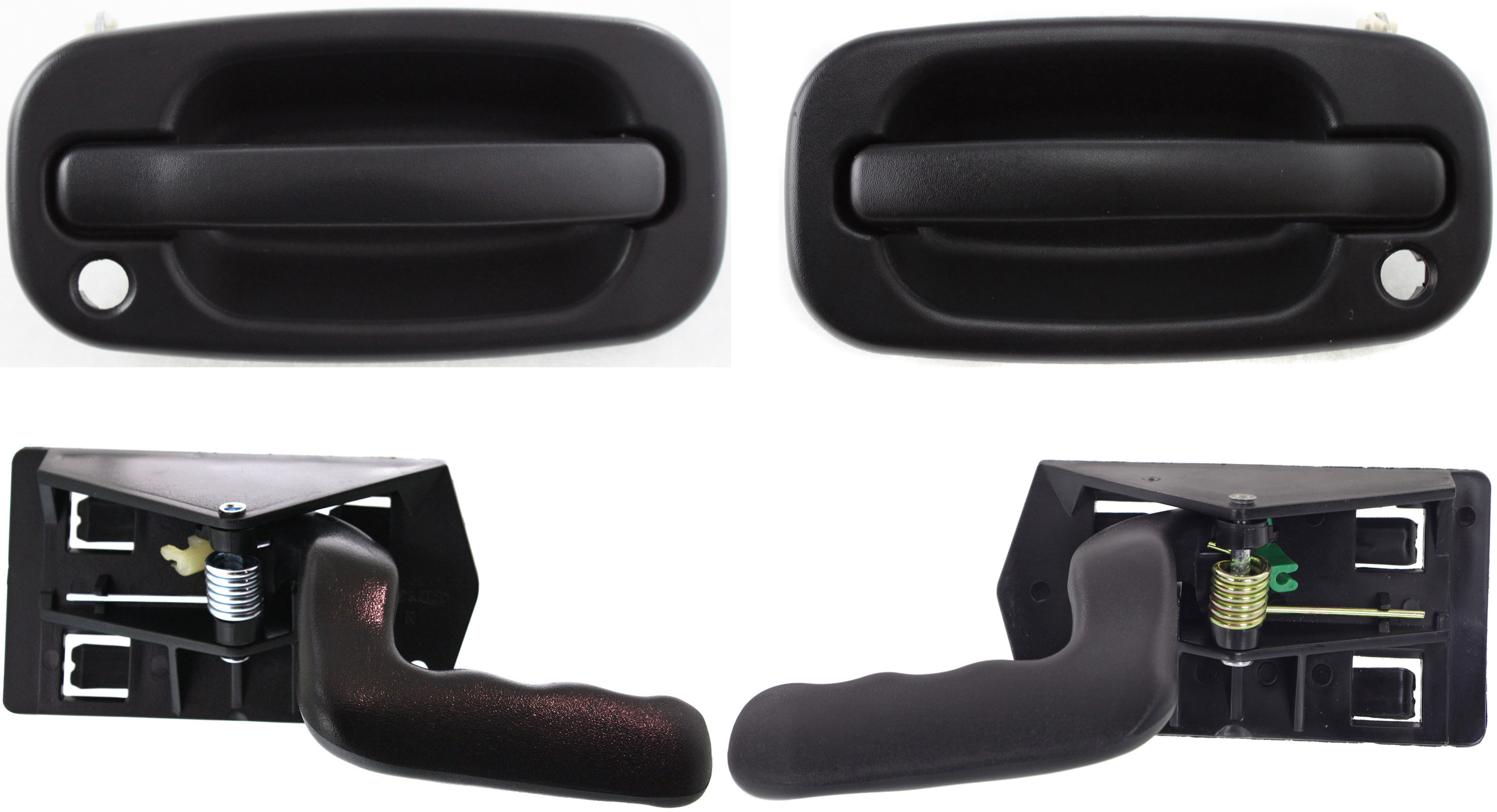 AM SIERRA SILVERADO 99-06 FRONT INTERIOR DOOR HANDLE RH AND LH 4 pc kit Textured Black w o Key Hole with Exterior Door Handle SKU KIT 032218-35 Partslink GM1353125 GM1352125 GM1310129 GM1311129 OEM 15760297-15760298-19356468-150