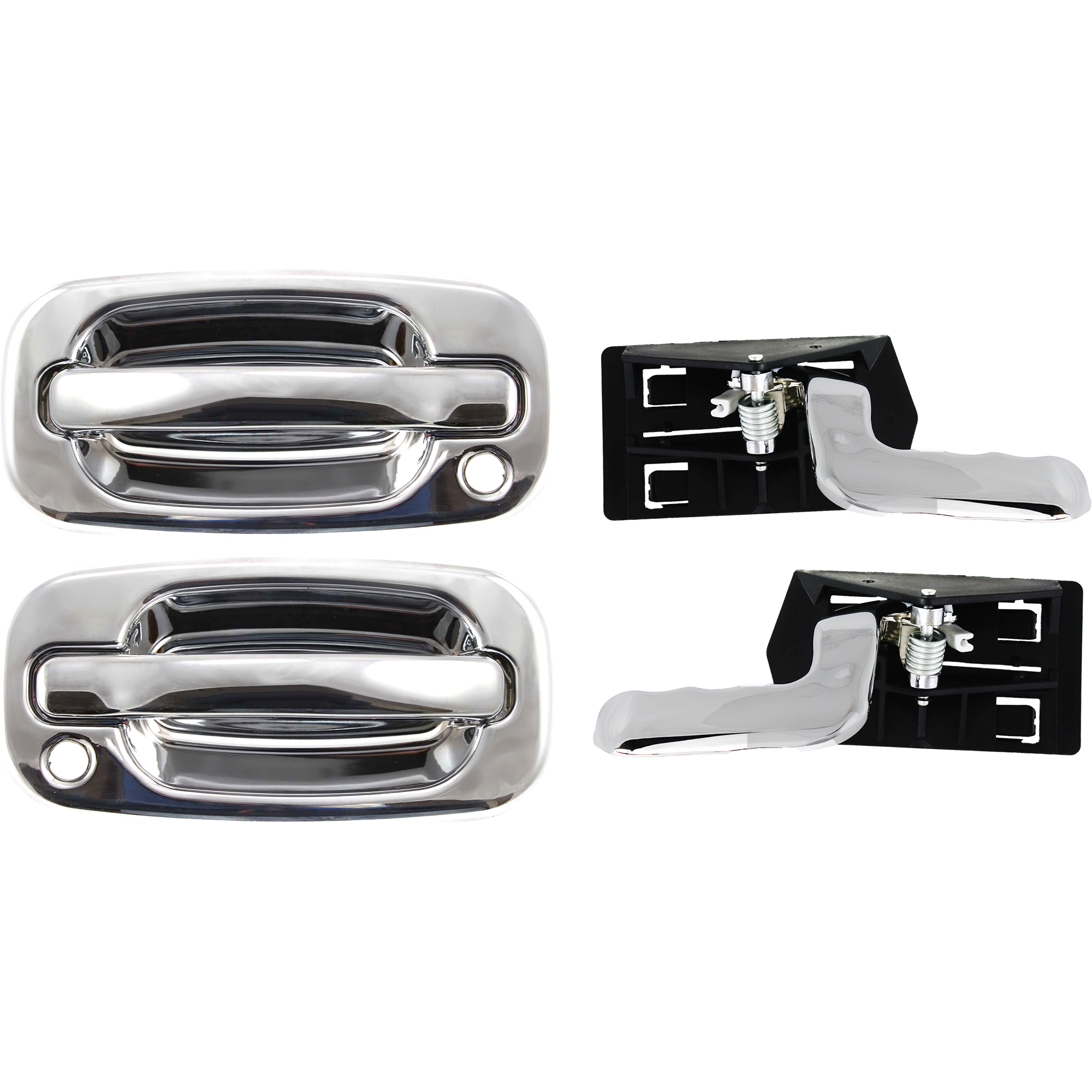 AM SIERRA SILVERADO 99-07 FRONT EXTERIOR DOOR HANDLE RH AND LH 4 pc Kit Chrome w Key Hole with Interior Door Handle SKU KIT 032218-37 Partslink FDH010048 FDH010047 GM1352131 GM1353131 OEM 15745148-15034986-15745149-150