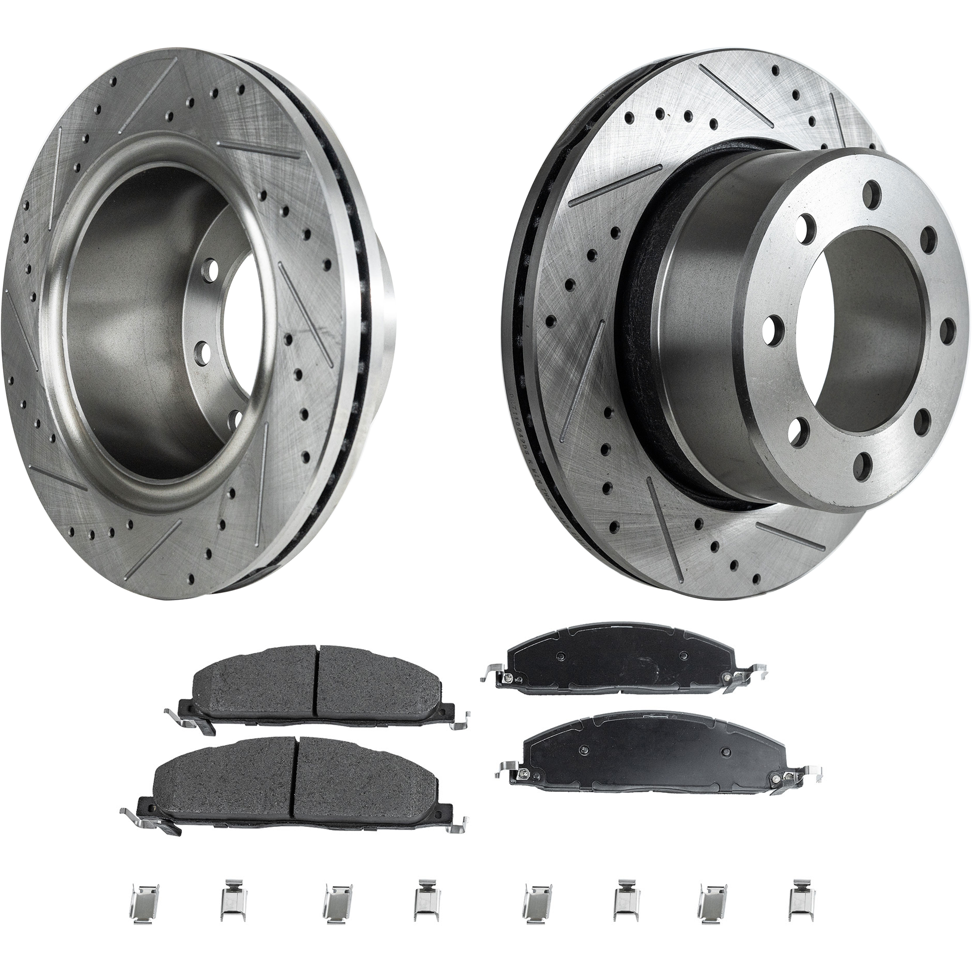 AM RAM 2500-3500 P U 09-10 REAR BRAKE DISC AND PAD KIT 2 Wheel Set Cross drilled and Slotted SKU KIT 032322-06 OEM 68049158AA