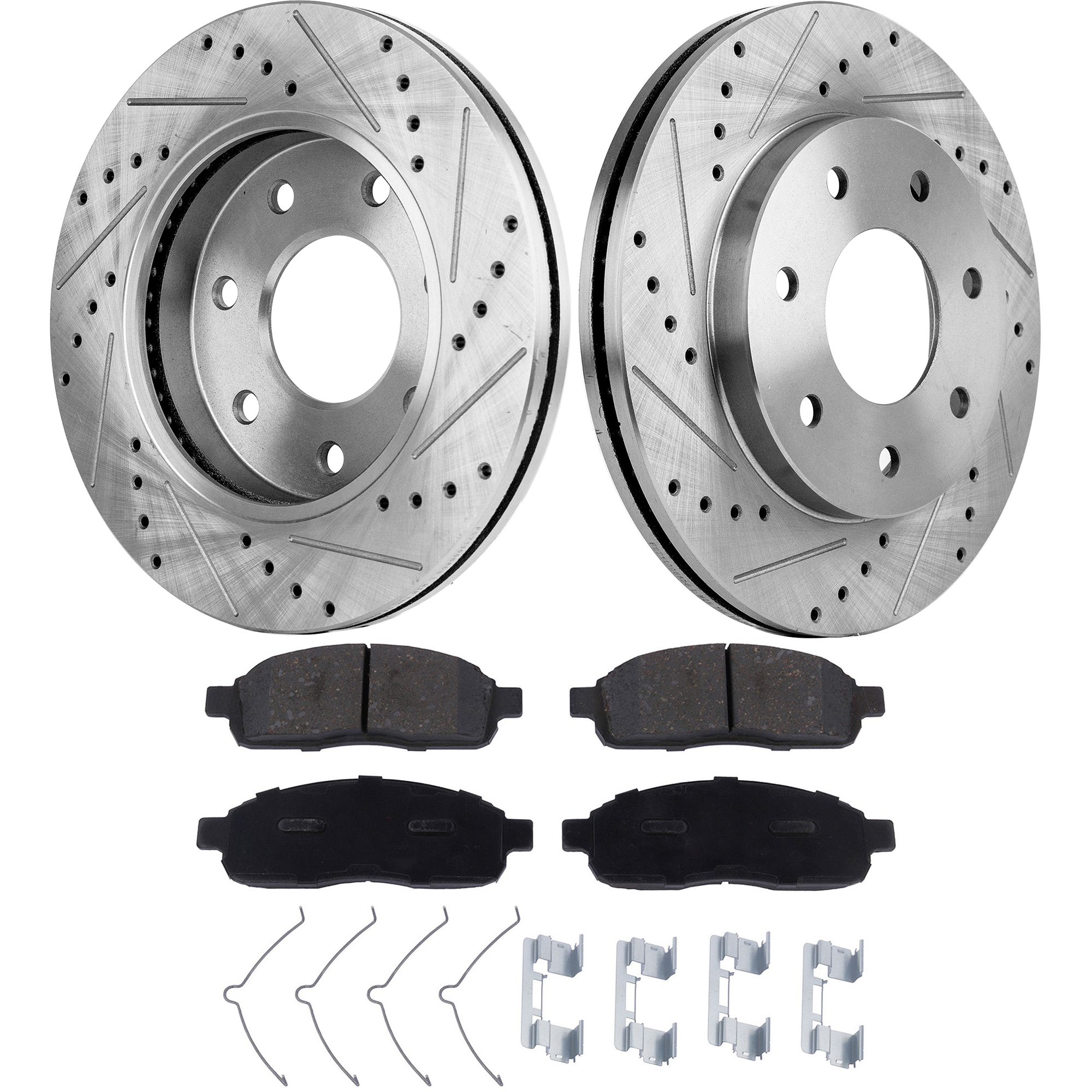 AM F 150-04-08 MARK LT 06-08 FRONT BRAKE DISC AND PAD KIT 2 Wheel Set Cross drilled and Slotted 7 Lugs SKU KIT 032322-11 OEM 541-104-925-754-888-000-000-000-000
