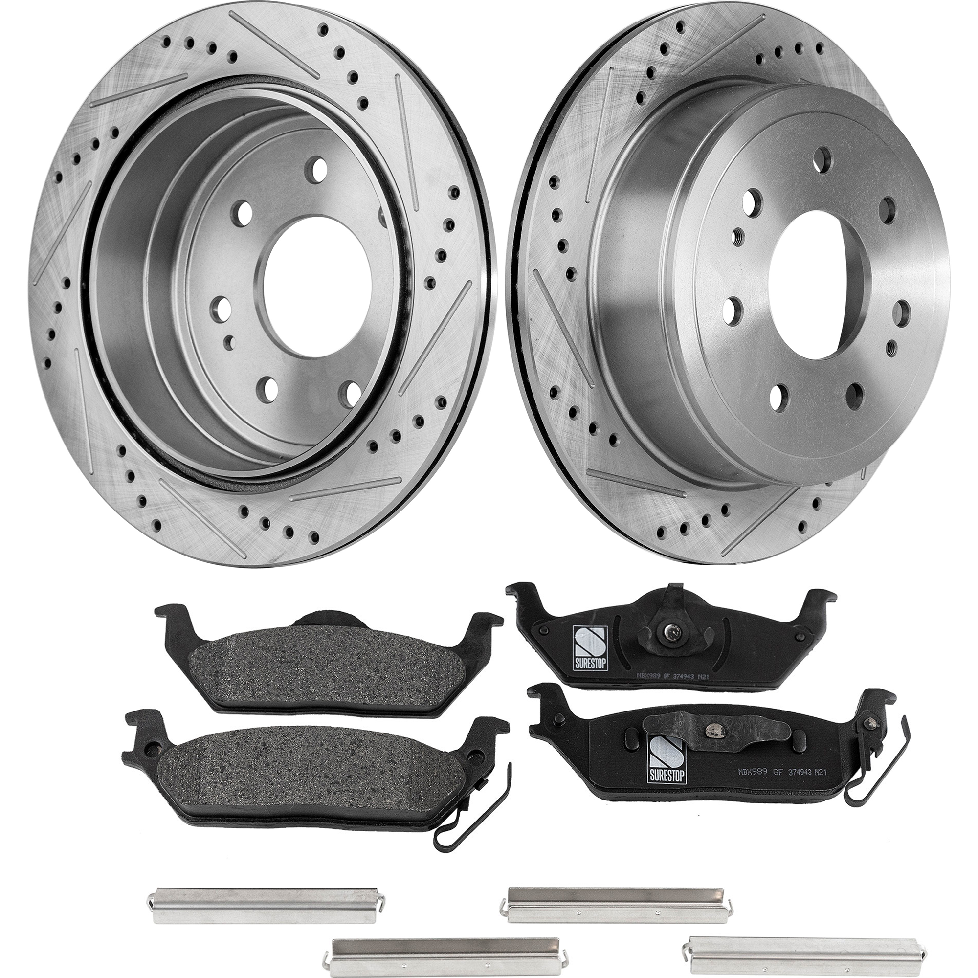AM F 150-04-11 MARK LT 06-08 REAR BRAKE DISC AND PAD KIT 2 Wheel Set Cross drilled and Slotted SKU KIT 032322-12 OEM 54112-145522-492585-48880183-6