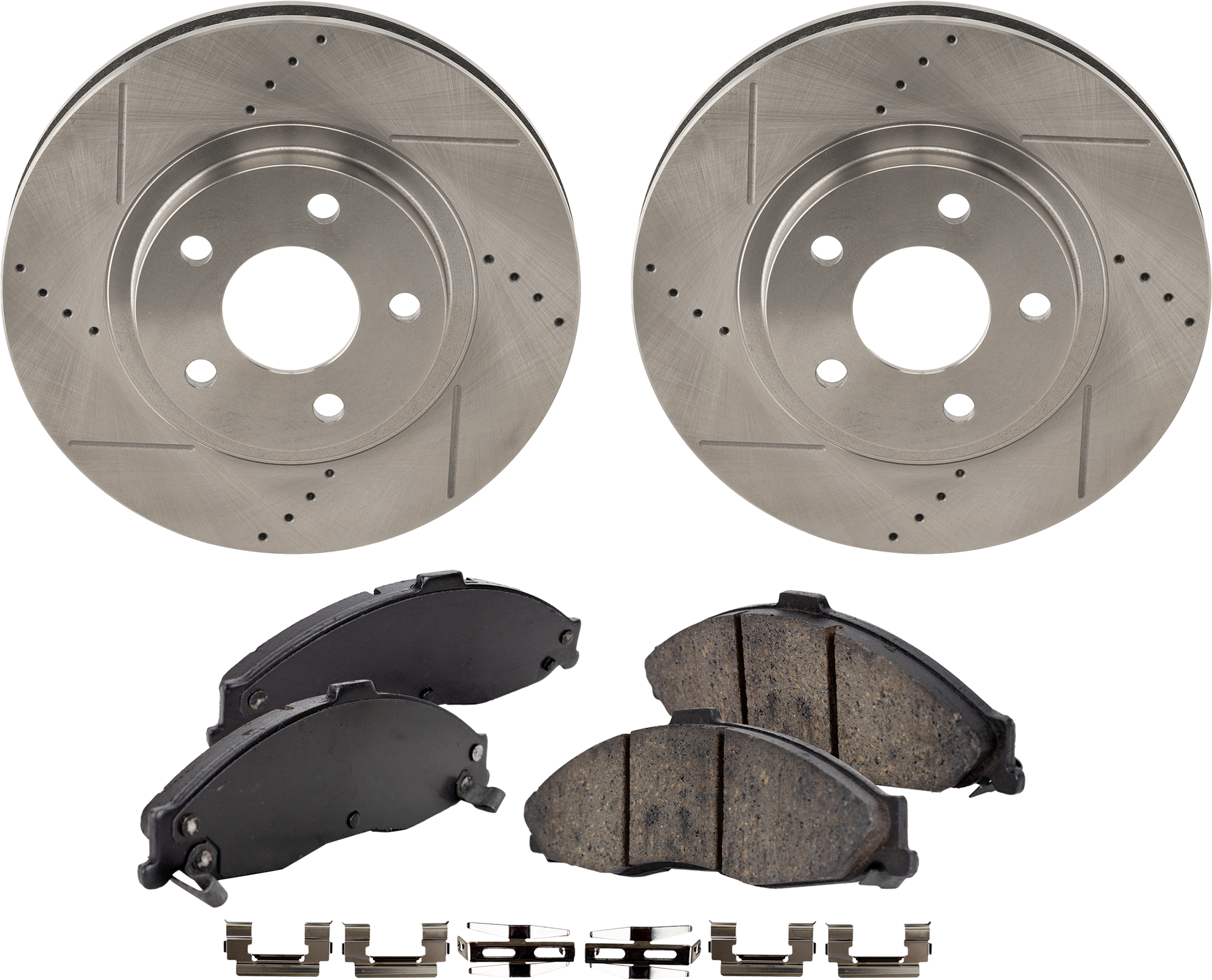 AM CAMARO FIREBIRD 98-02 FRONT BRAKE DISC AND PAD KIT 4 pc Kit Cross drilled and Slotted SKU KIT 032323-05 OEM 19902-55034-56641-65935-101703