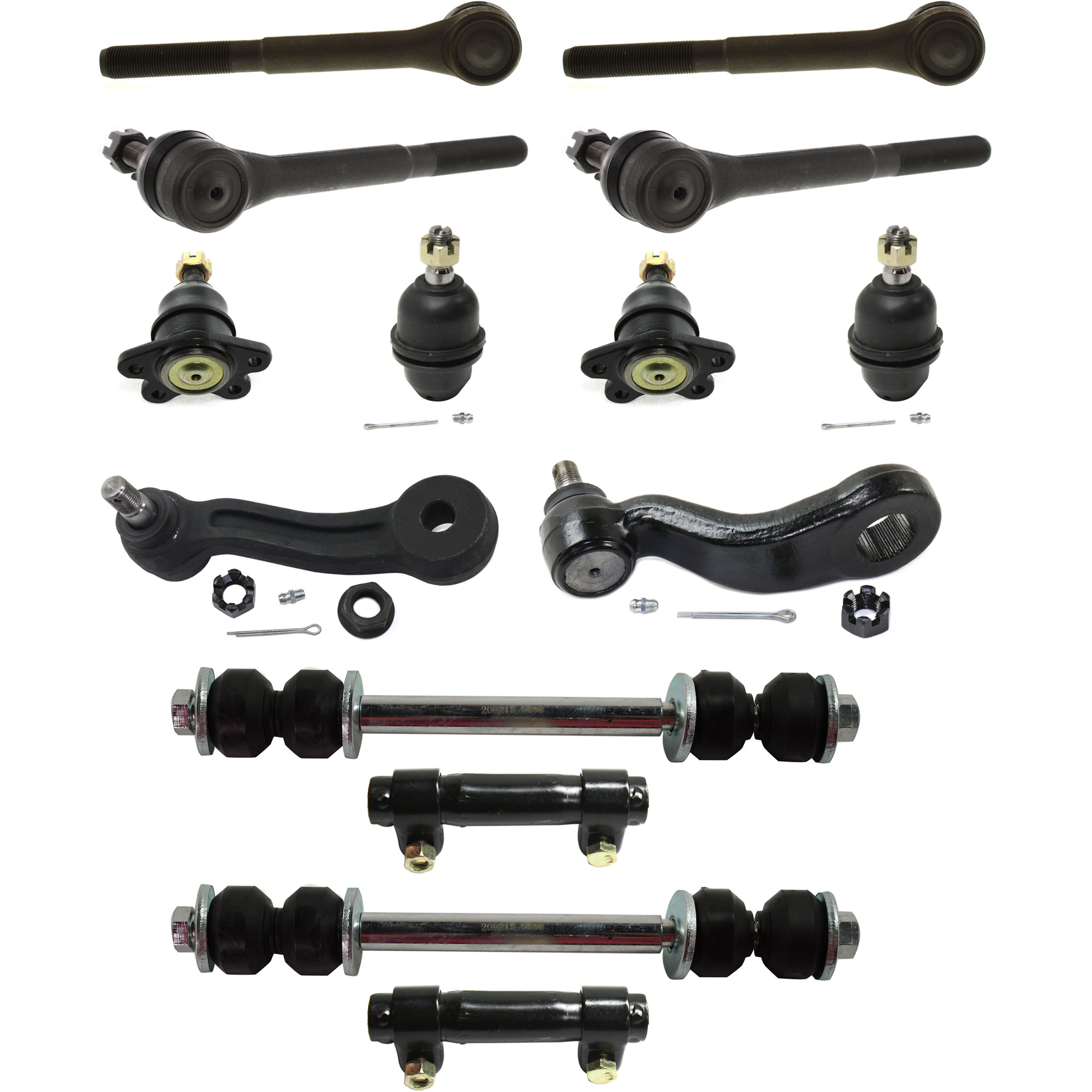 AM K2500 TAHOE 96-00 FRONT SUSPENSION KIT RH AND LH 14 pc kit w Ball Joints Idler Arm Pitman Arm Sway Bar Links Tie Rod Adjusting Sleeves and Tie Rod Ends SKU KIT 032522-01 OEM 104238-286022-2601475-50512