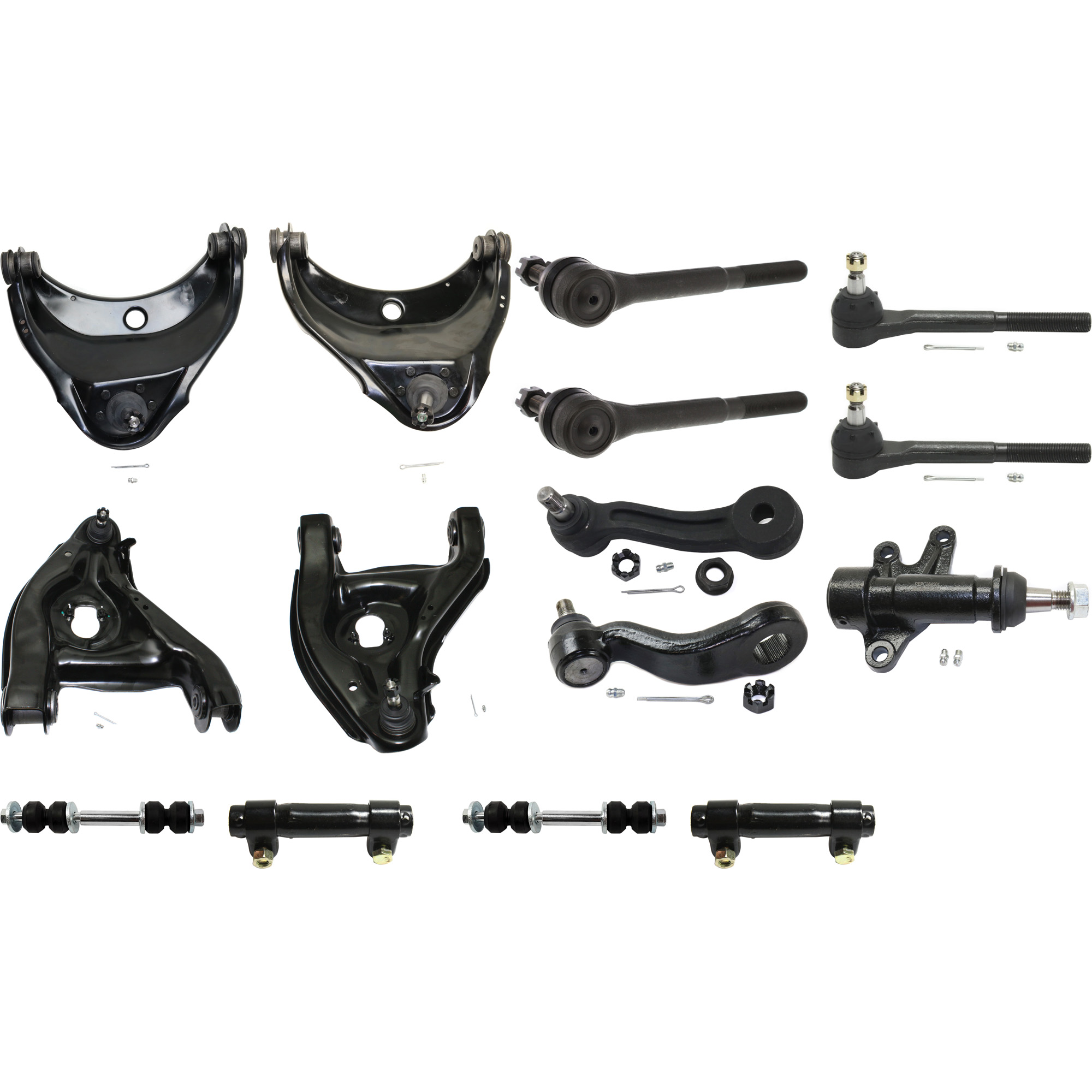 AM C1500-93-99 TAHOE 95-00 FRONT SUSPENSION KIT 15 pc kit w Control Arms Idler Arm Idler Arm Bracket Pitman Arm Sway Bar Links Tie Rod Adjusting Sleeves and Tie Rod Ends SKU KIT 032522-02 OEM 15665554-15665555-12361035