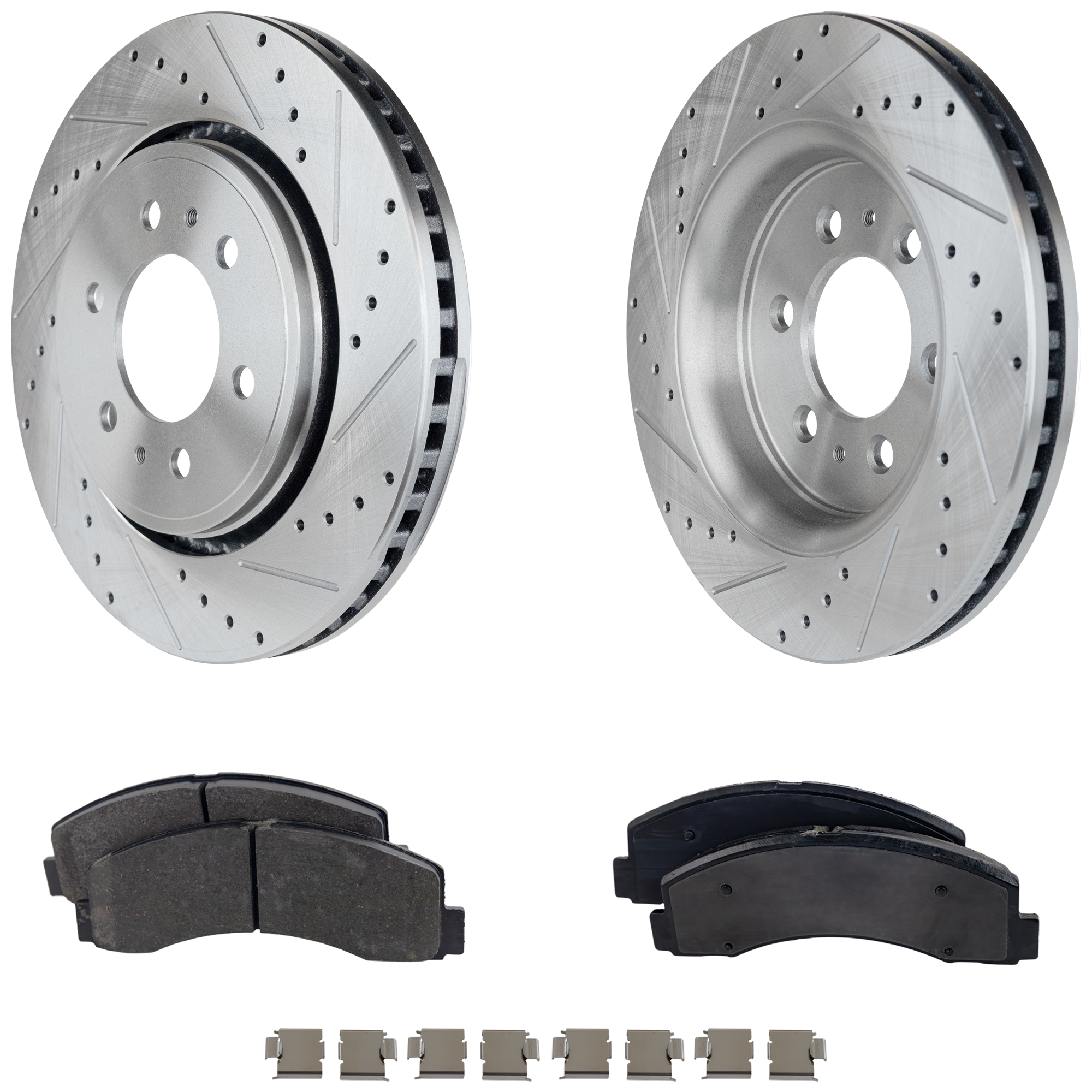 AM NAVIGATOR 18-21 FRONT BRAKE DISC AND PAD KIT 4 pc Kit Cross drilled and Slotted SKU KIT 032523-11 OEM 42251-54153-60410-900368-90084