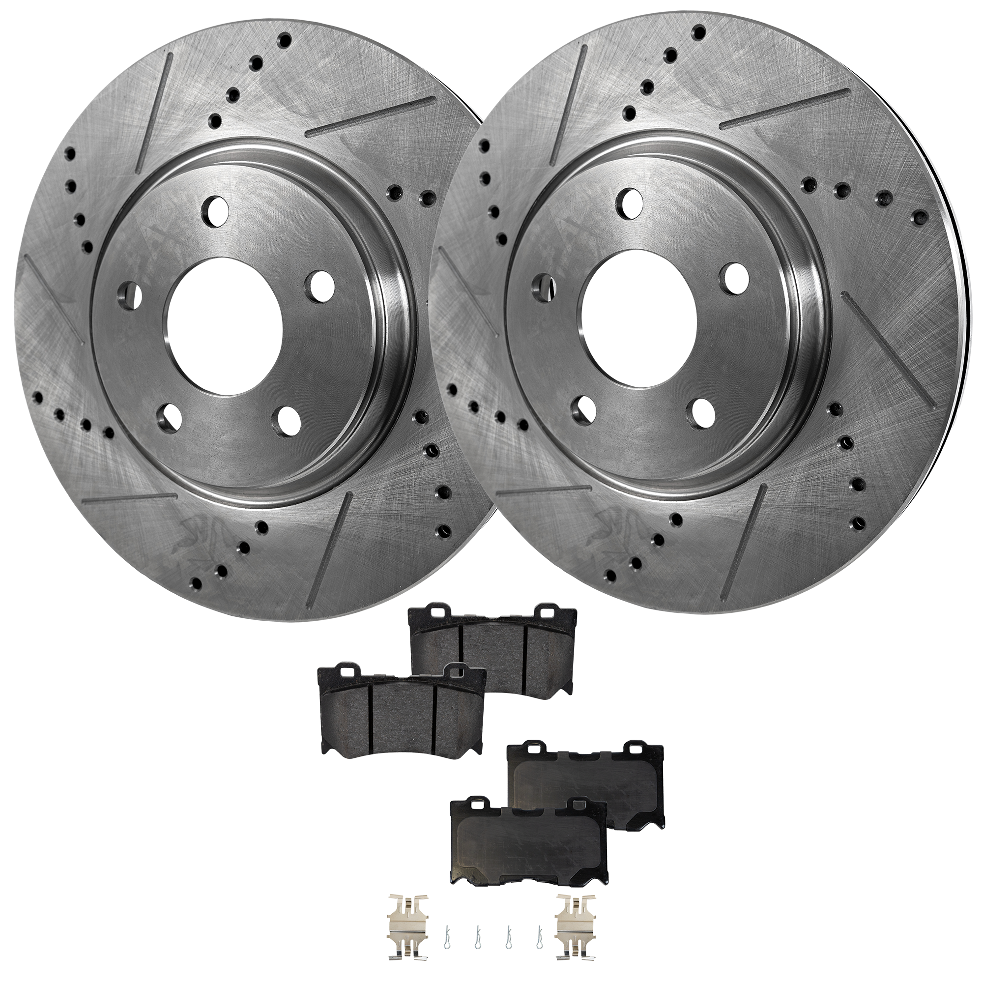 AM Q70-15-19-370Z 09-19 FRONT BRAKE DISC AND PAD KIT 4 pc Kit Cross drilled and Slotted SKU KIT 032523-20 OEM D10601TG1C D1060JL00A D1060JL0