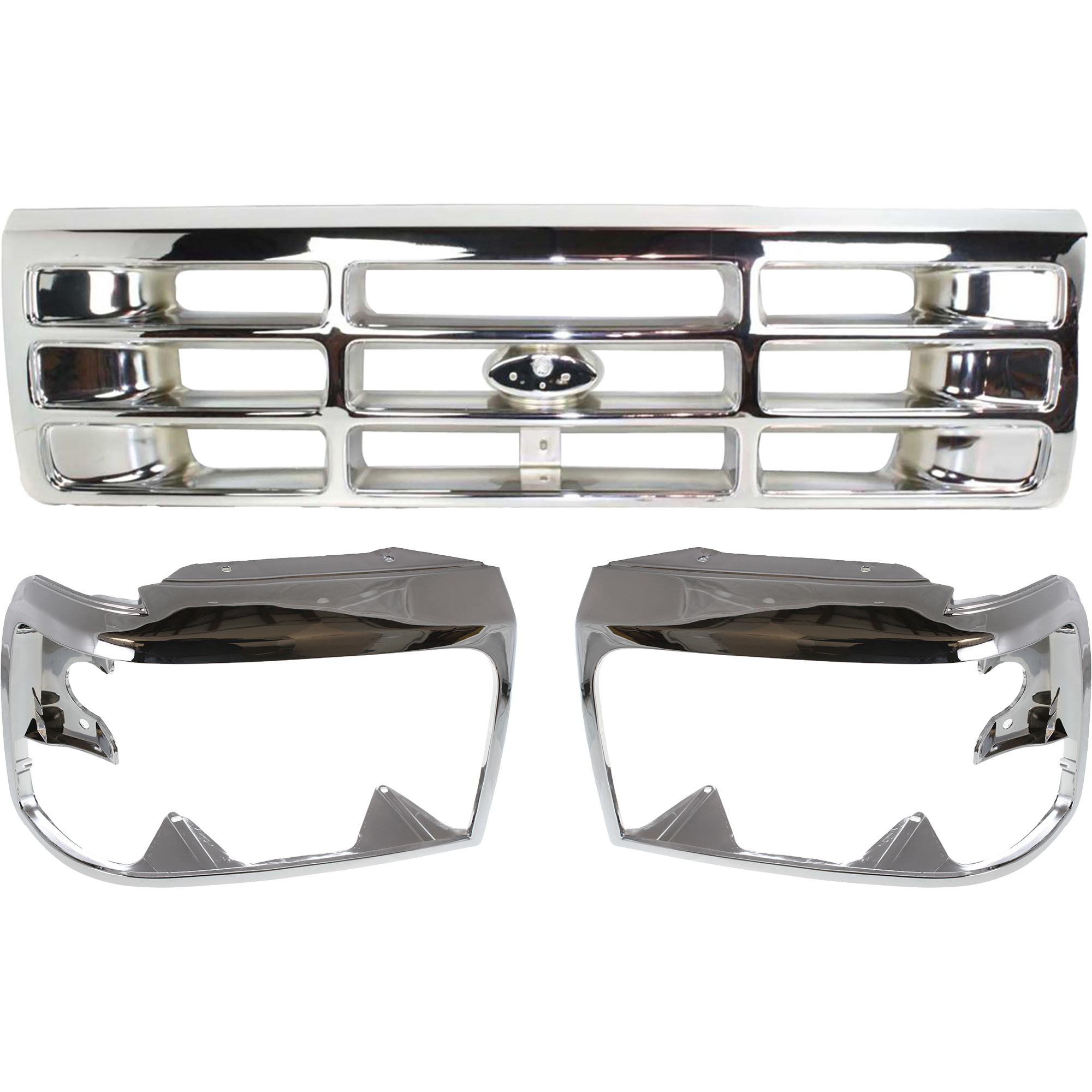 AM BRONCO 92-96 F SERIES 92-97 GRILLE 3 pc Kit with Headlight Doors SKU KIT 032615-33 Partslink FO1200442 FO2512130 FO2513131 OEM E4TZ8200 F2TZ13064D F2TZ13064C