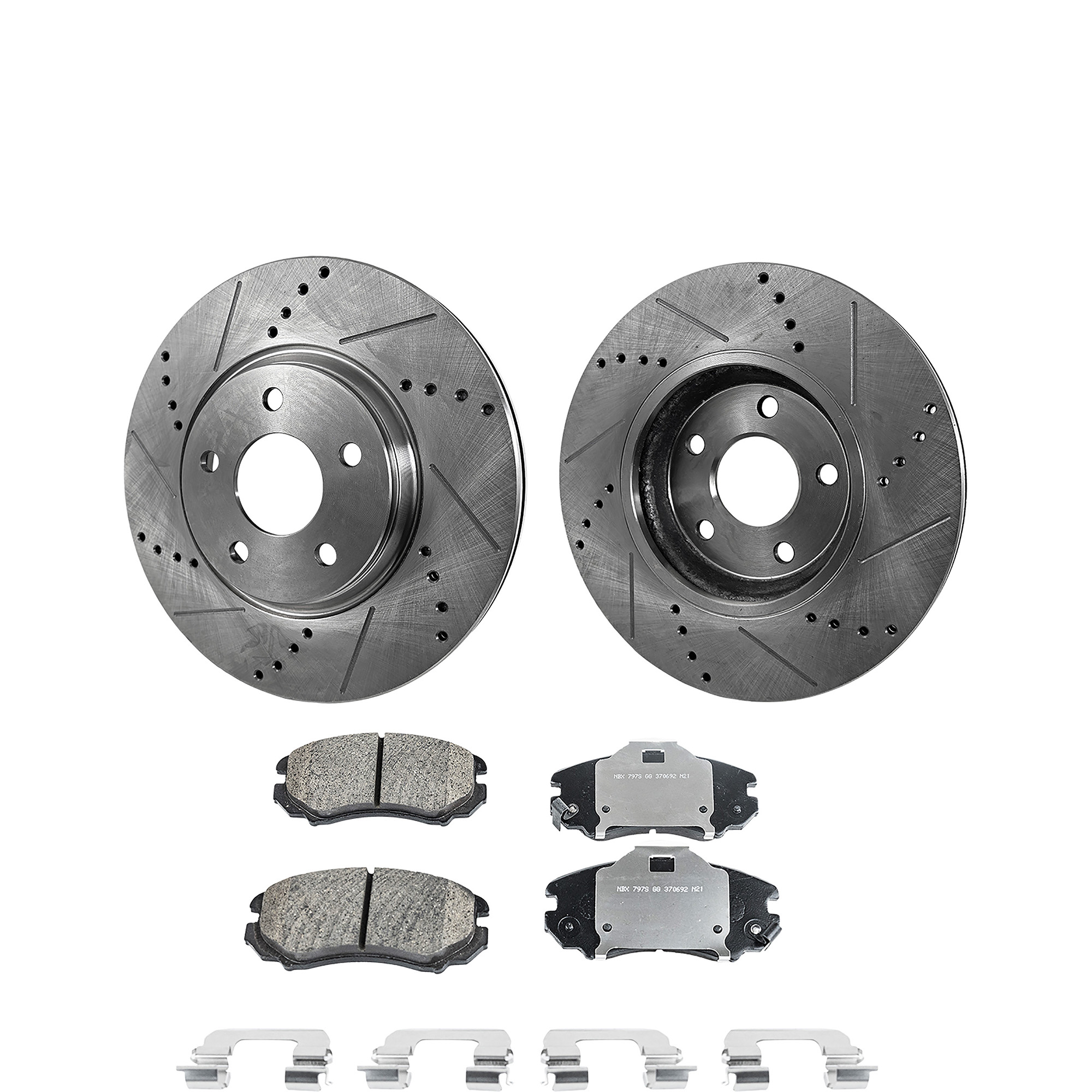AM SONATA 05-10 FRONT BRAKE DISC AND PAD KIT 4 pc kit Cross drilled and Slotted SKU KIT 032723-08 OEM 31427-60289-145832-0833006-900