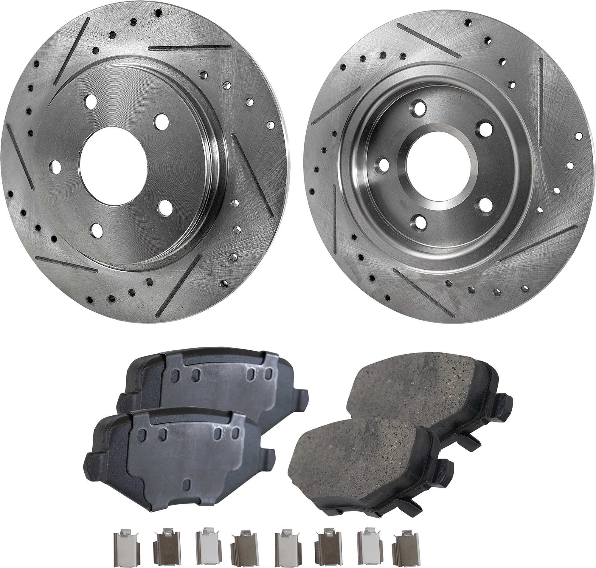 AM GRAND CARAVAN TOWN COUNTRY 12-16 REAR BRAKE DISC AND PAD KIT 2 Wheel Set Cross drilled and Slotted SKU KIT 032723-16 OEM 19302-43167-43538-53050-63052