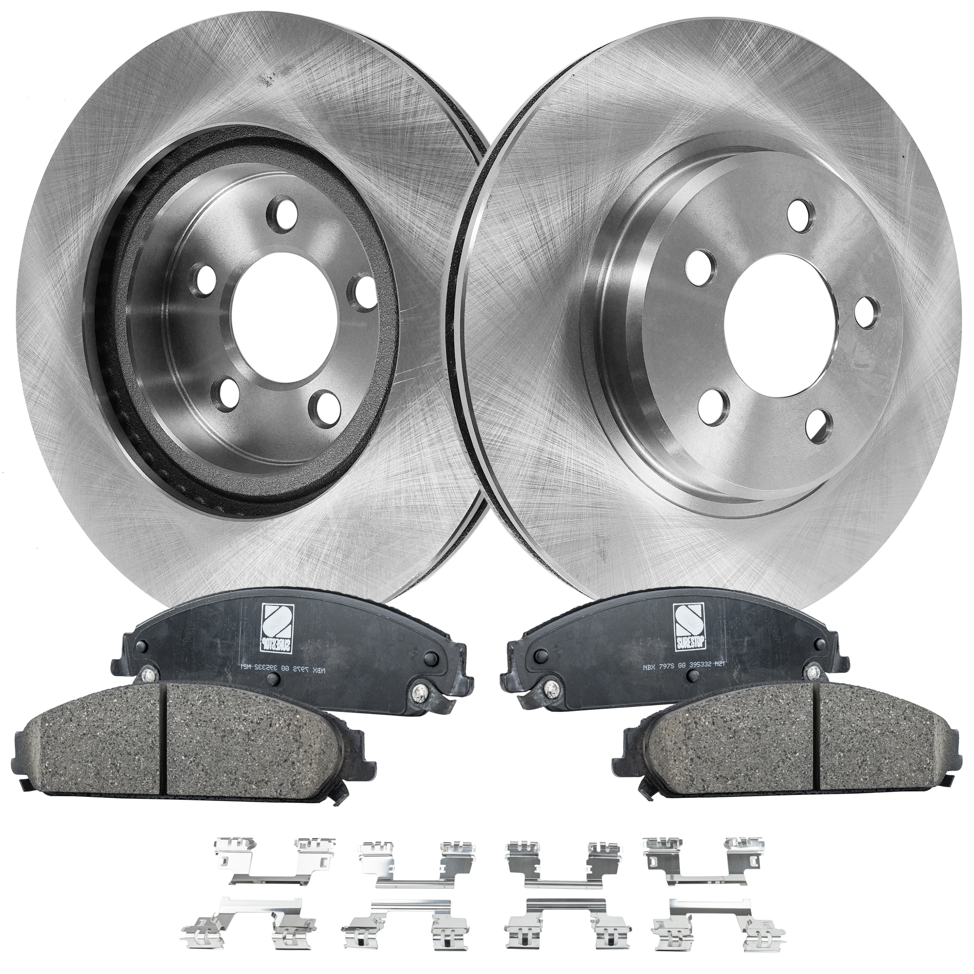 AM CHRYSLER 300-05-10 CHALLENGER 11-19 FRONT BRAKE DISC AND PAD KIT 2 Wheel Set SKU KIT 032723-23 OEM 4779196AD 4779196AE 4779196AF