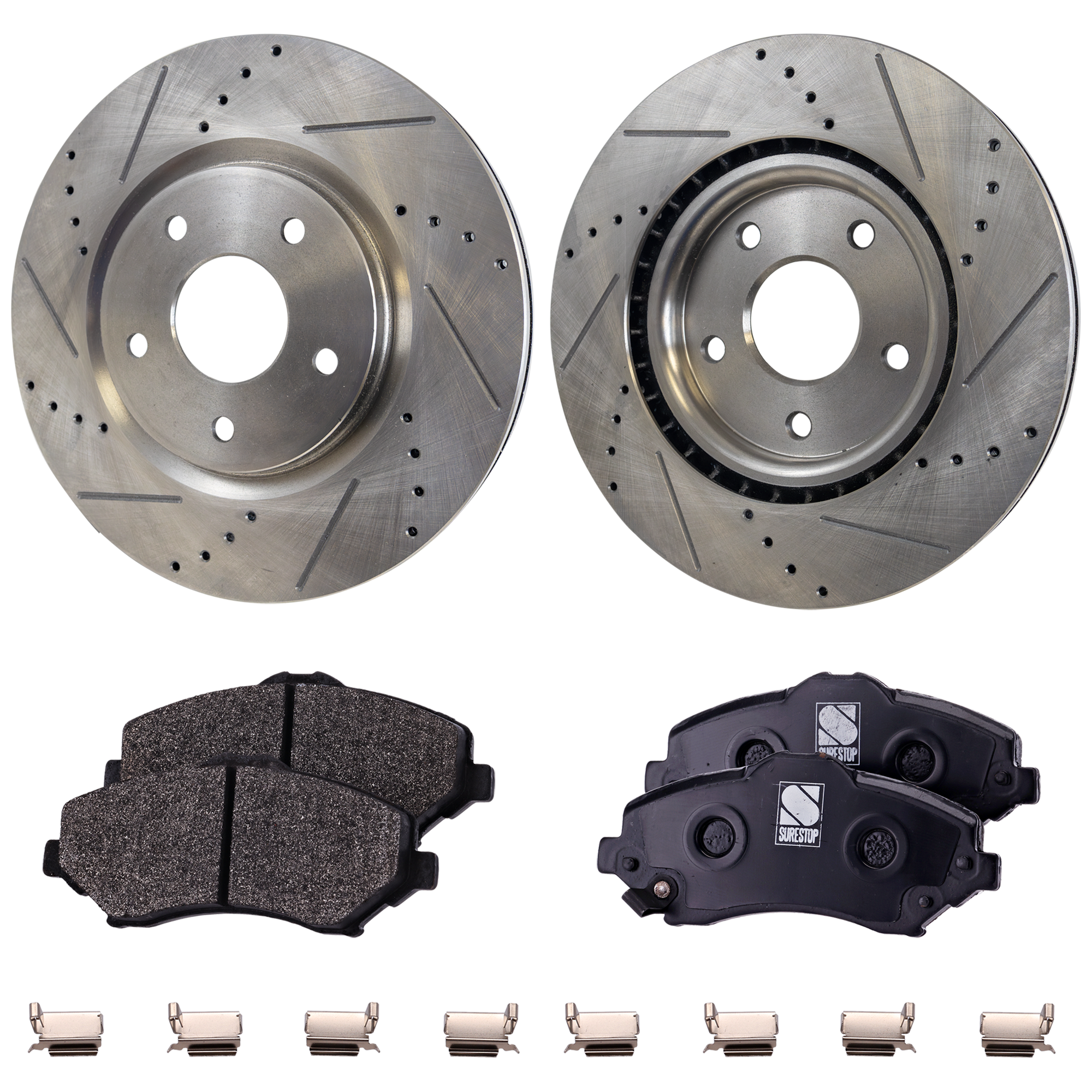 AM JOURNEY 12-13 ROUTAN 13-14 FRONT BRAKE DISC AND PAD KIT 4 pc kit Cross drilled and Slotted SKU KIT 032723-25 OEM 43179-53068-780964-850313-6004