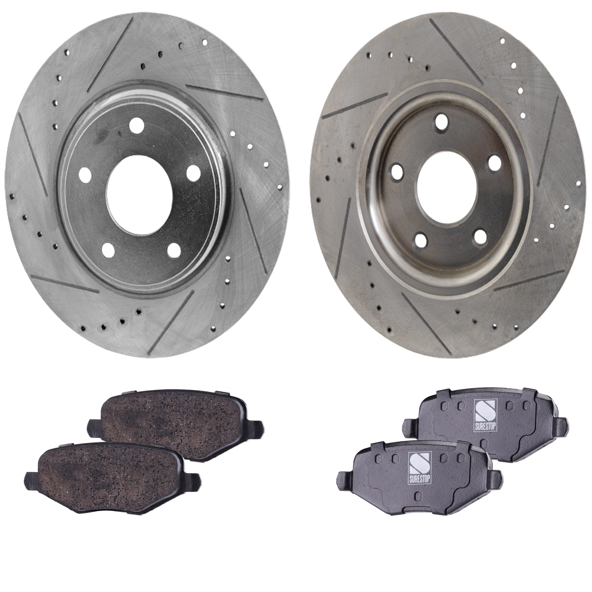 AM GRAND CARAVAN TOWN COUNTRY 12-16 REAR BRAKE DISC AND PAD KIT 2 Wheel Set Cross drilled and Slotted SKU KIT 032723-27 OEM 43180-53069-780965-850314-6004