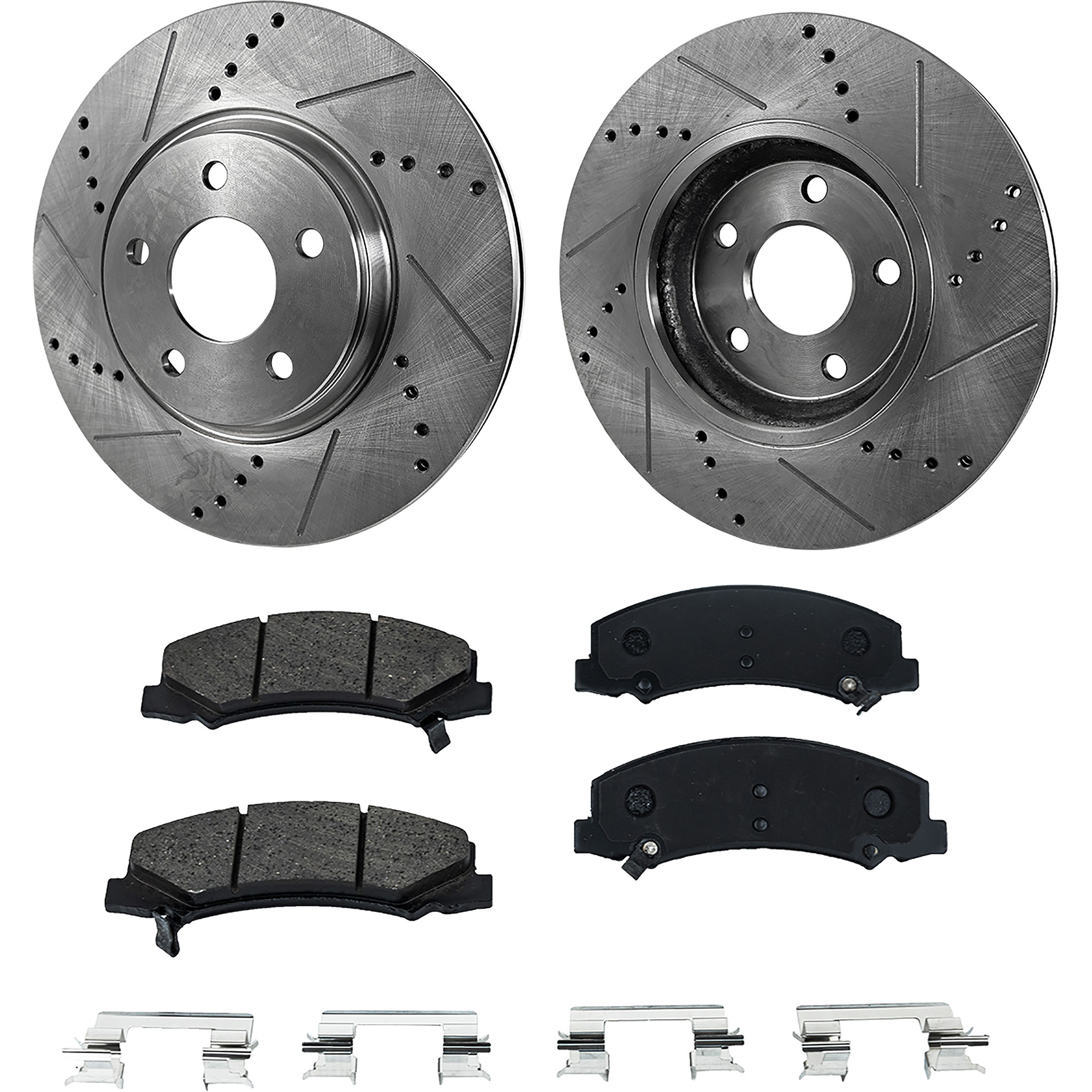 AM IMPALA 06-13 IMPALA LIMITED 14-16 FRONT BRAKE DISC AND PAD KIT 4 pc Kit Cross drilled and Slotted SKU KIT 032723-30 OEM 19372-55126-145654-493755-5804