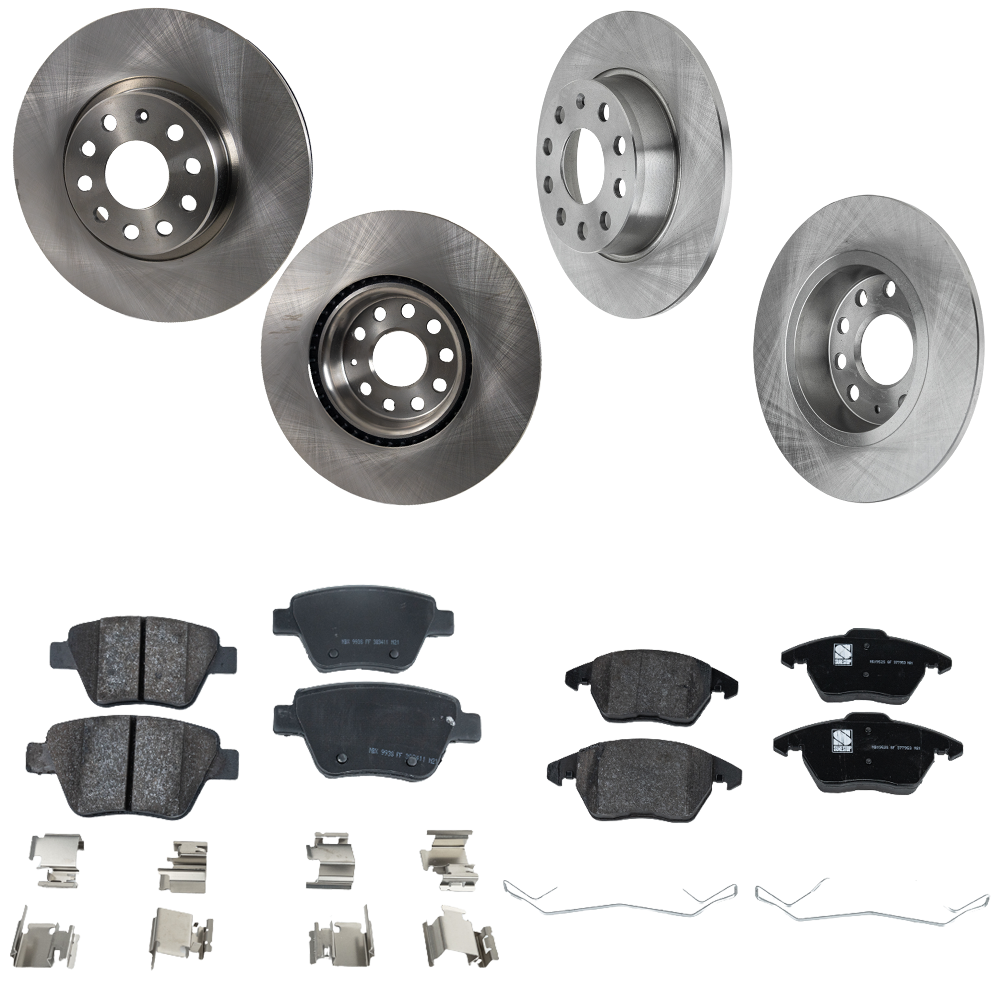 AM JETTA 11-14 BEETLE 12-12 FRONT AND REAR BRAKE DISC AND PAD KIT 4 Wheel Set SKU KIT 032723-33 OEM 1K0615601AA 1K0615301AA 2K5698
