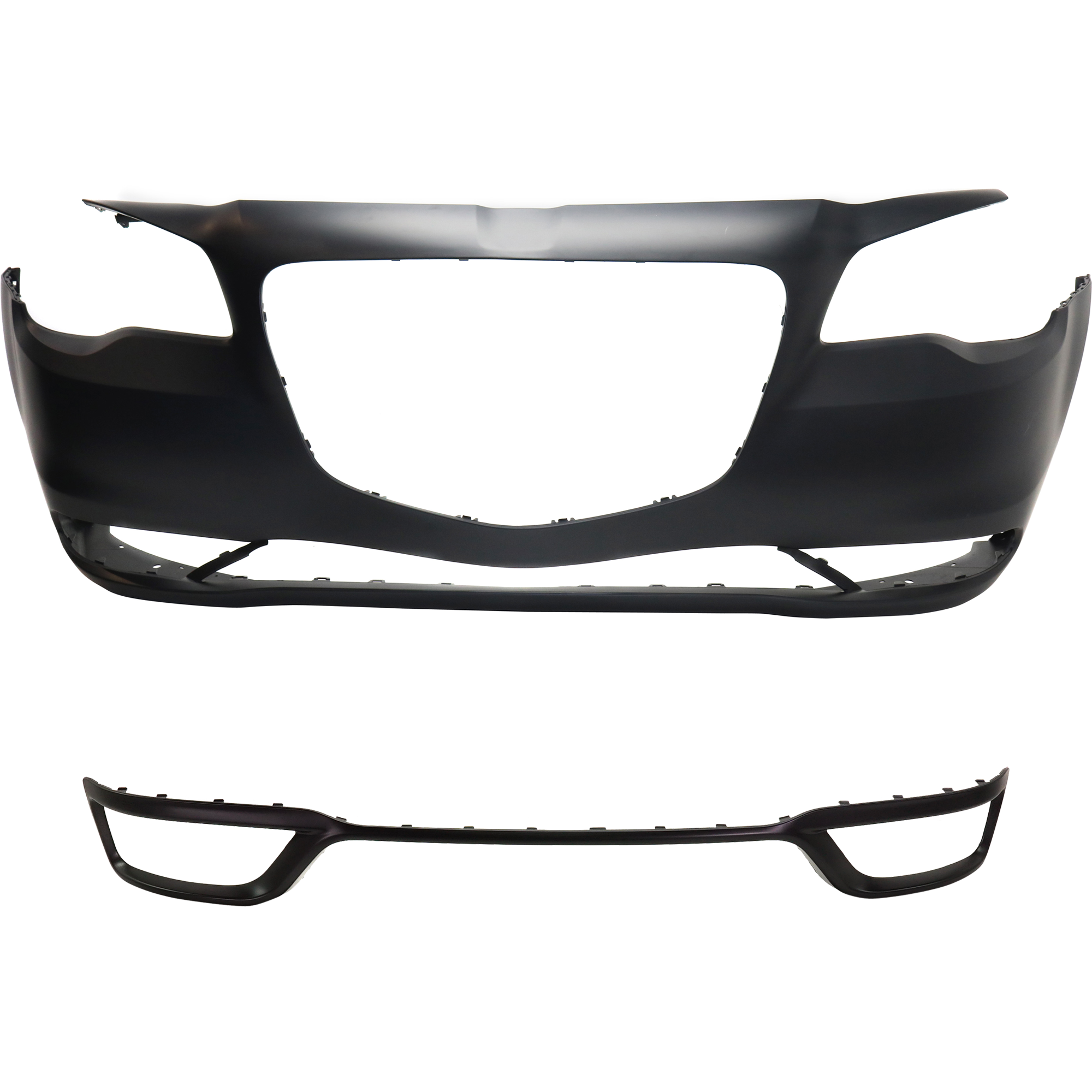AM CHRYSLER 300-15-23 FRONT BUMPER MOLDING Center 2 pc Kit Primed with Bumper Cover SKU KIT 032725-09 Partslink CH1044139 CH1000A21 OEM 5RW99TZZAA 5PN41TZZAE