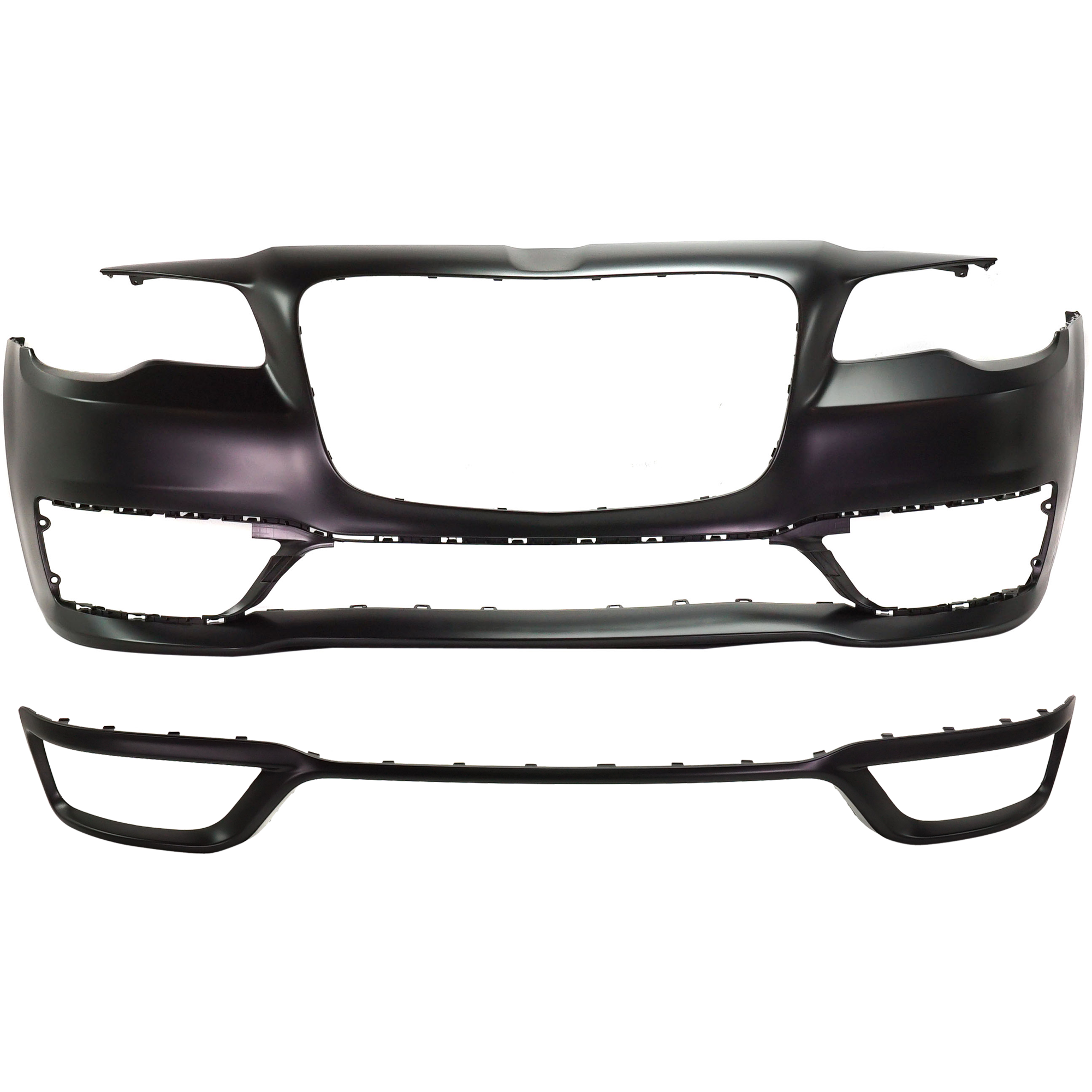 AM CHRYSLER 300-17-23 FRONT BUMPER COVER 2 pc Kit Primed with Bumper Trim SKU KIT 032725-23 Partslink CH1000A36 CH1044139 OEM 5PP58TZZAD 5RW99TZZAA