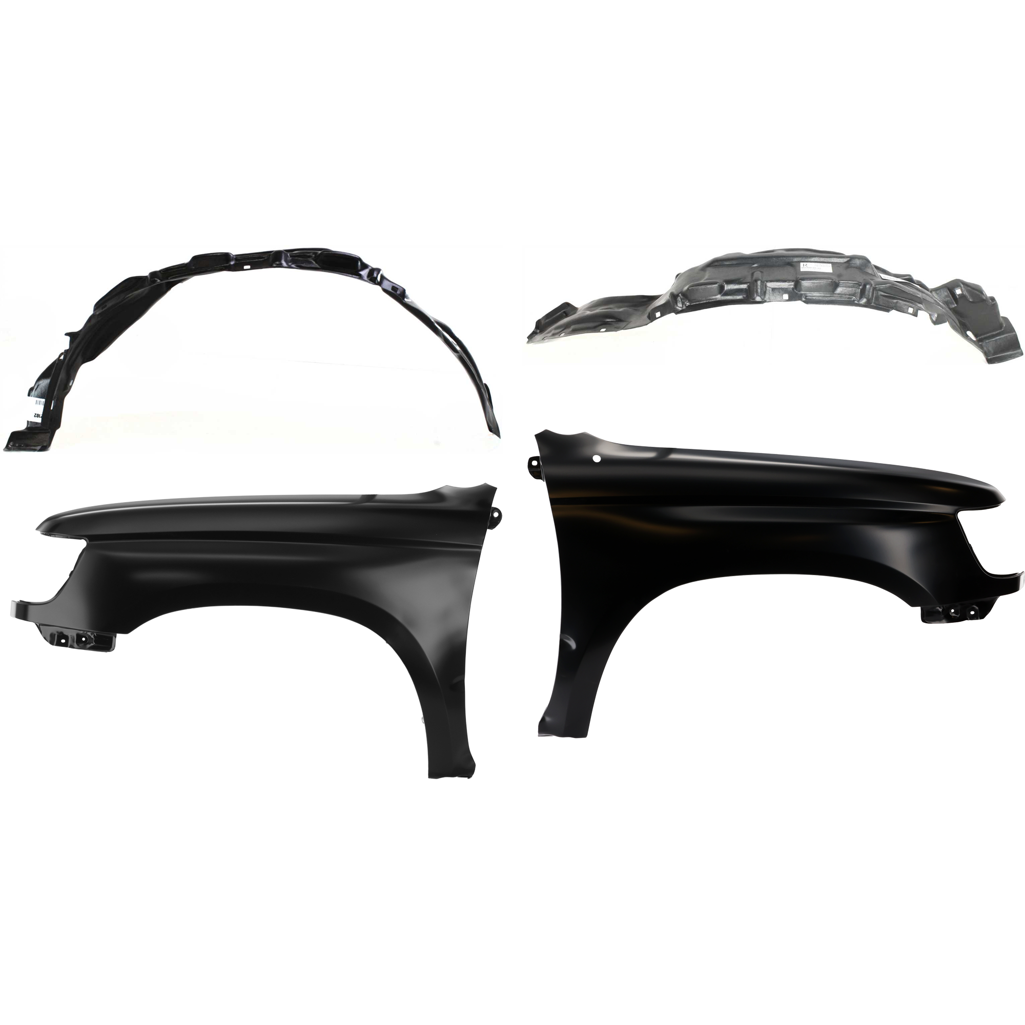 AM 4RUNNER 99-02 FRONT FENDER RH AND LH 4 pc Kit Primed with Fender Liner SKU KIT 032725-48 Partslink TO1240165 TO1241165 TO1250106 TO1251106 OEM 5380135540-5380235630-53876350