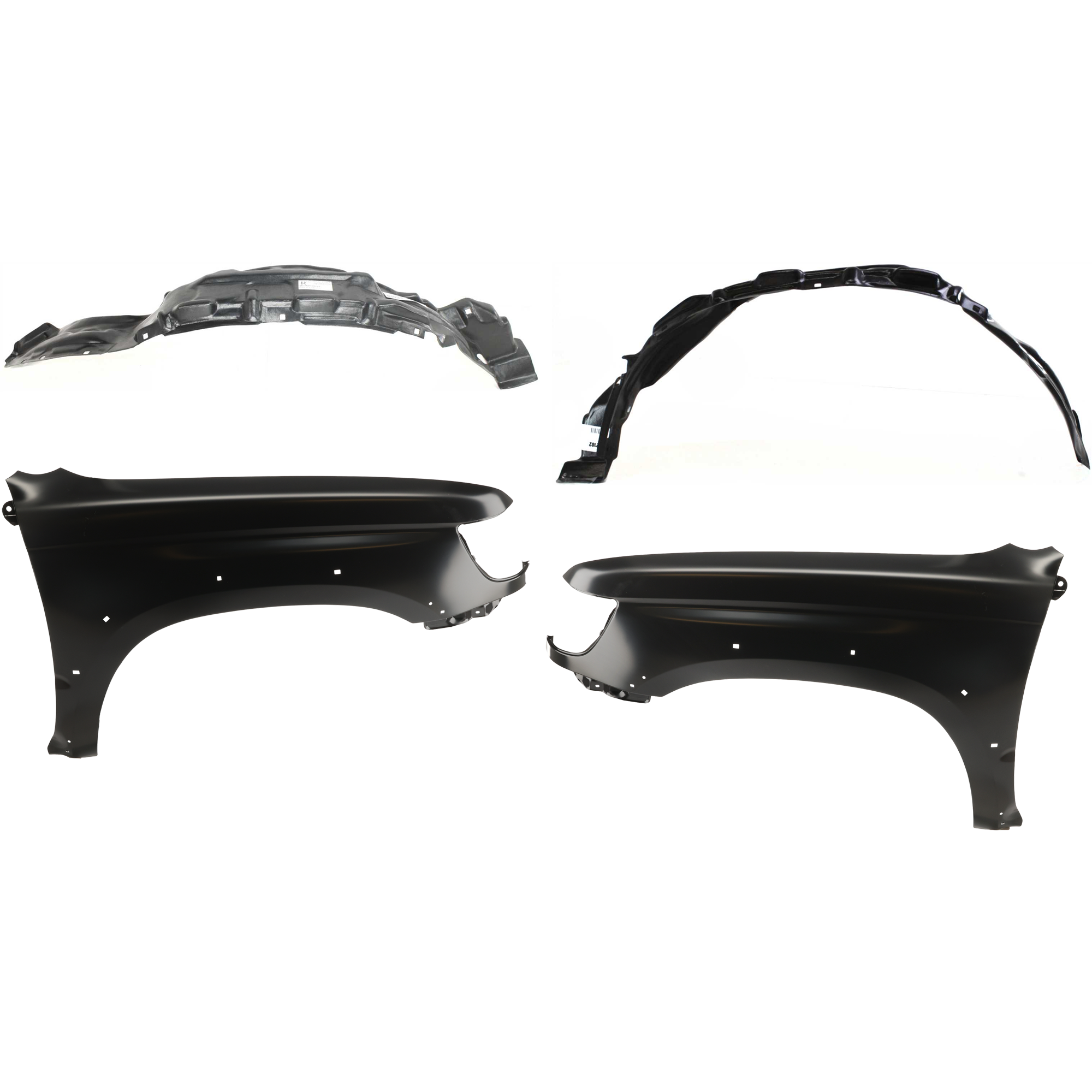 AM 4RUNNER 99-02 FRONT FENDER RH AND LH 4 pc Kit Primed with Fender Liner SKU KIT 032725-49 Partslink TO1240166 TO1241166 TO1250106 TO1251106 OEM 5380135550-5380235640-53876350