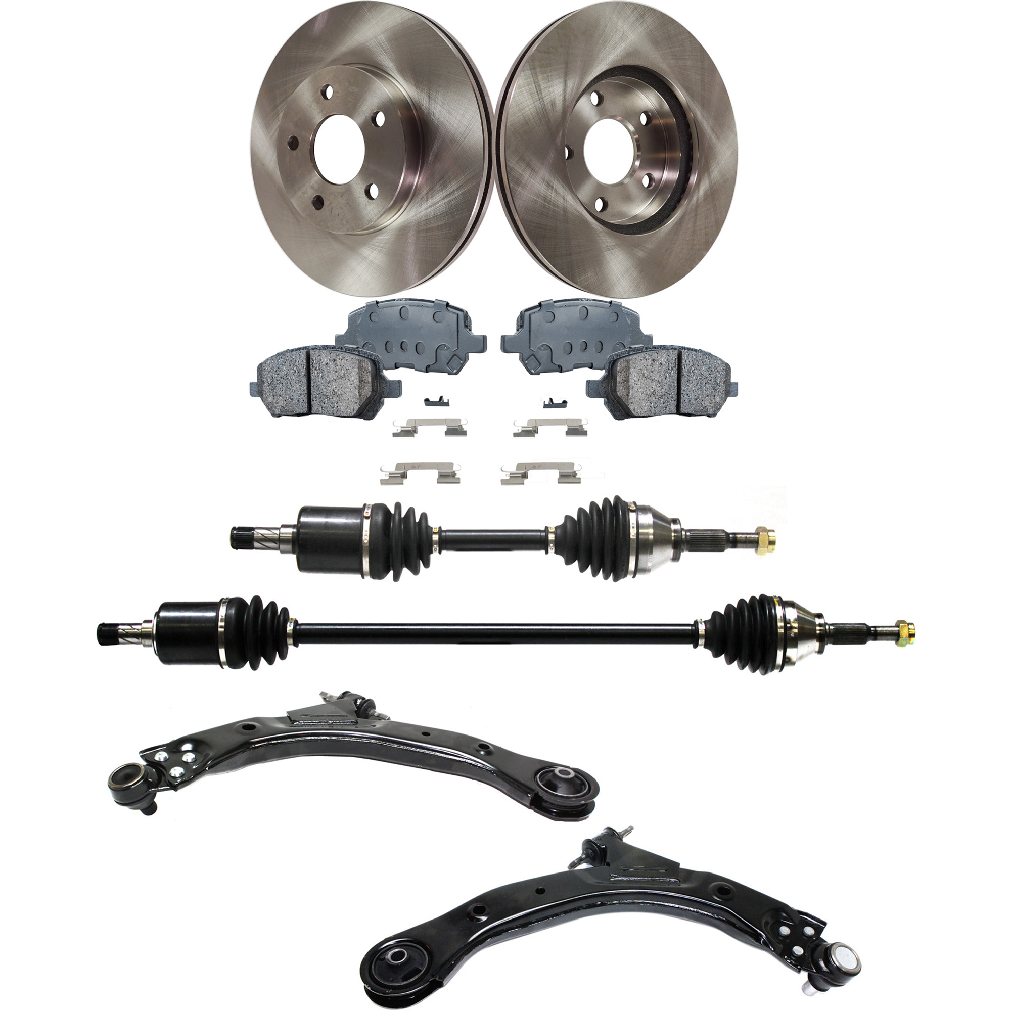 AM COBALT 07-10 G5-07-09 FRONT CV AXLE ASSEMBLY RH AND LH 8 pc kit with Brake Discs Brake Pad Set and Control Arms SKU KIT 032822-015 OEM 25863340-25836295-10366667-191