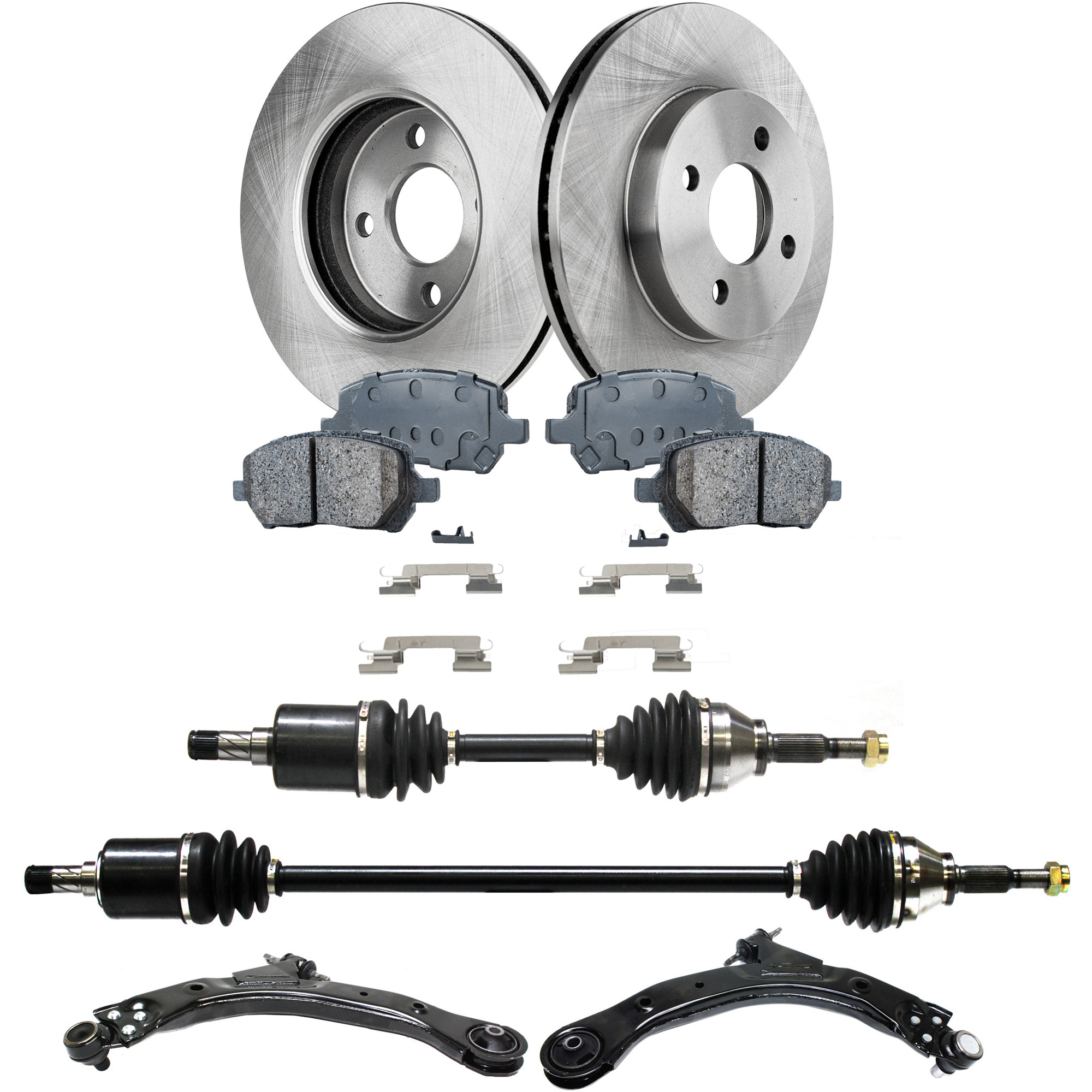 AM COBALT 05-10 FRONT CV AXLE ASSEMBLY RH AND LH 8 pc kit with Brake Discs Brake Pad Set and Control Arms SKU KIT 032822-016 OEM 22702612-25836294-25863339-103