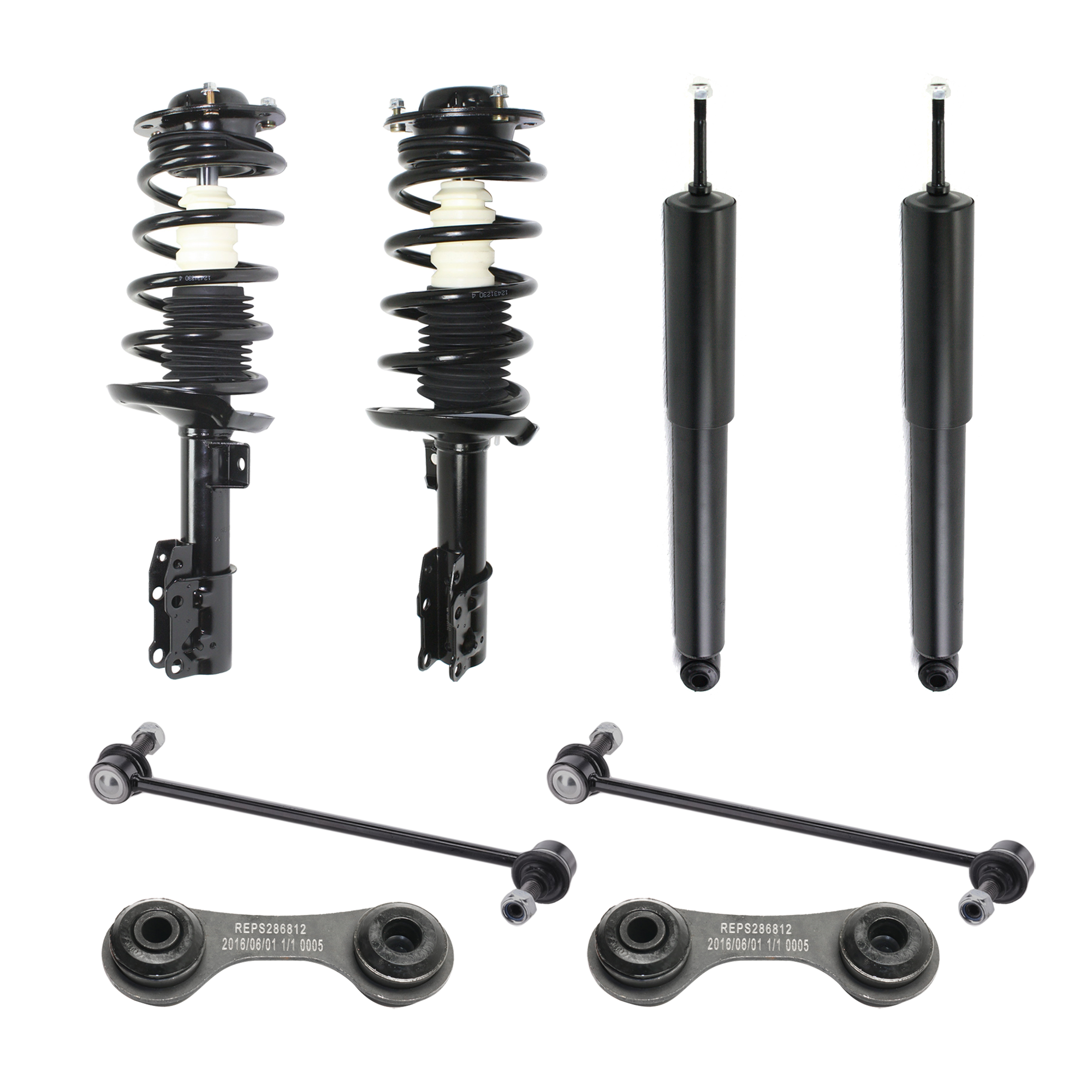 AM MALIBU 04-09 FRONT AND REAR SUSPENSION KIT 8 pc kit with Loaded Struts Shock Absorbers and Sway Bar Links SKU KIT 032822-01 OEM 19241359-15910695-10363555-103